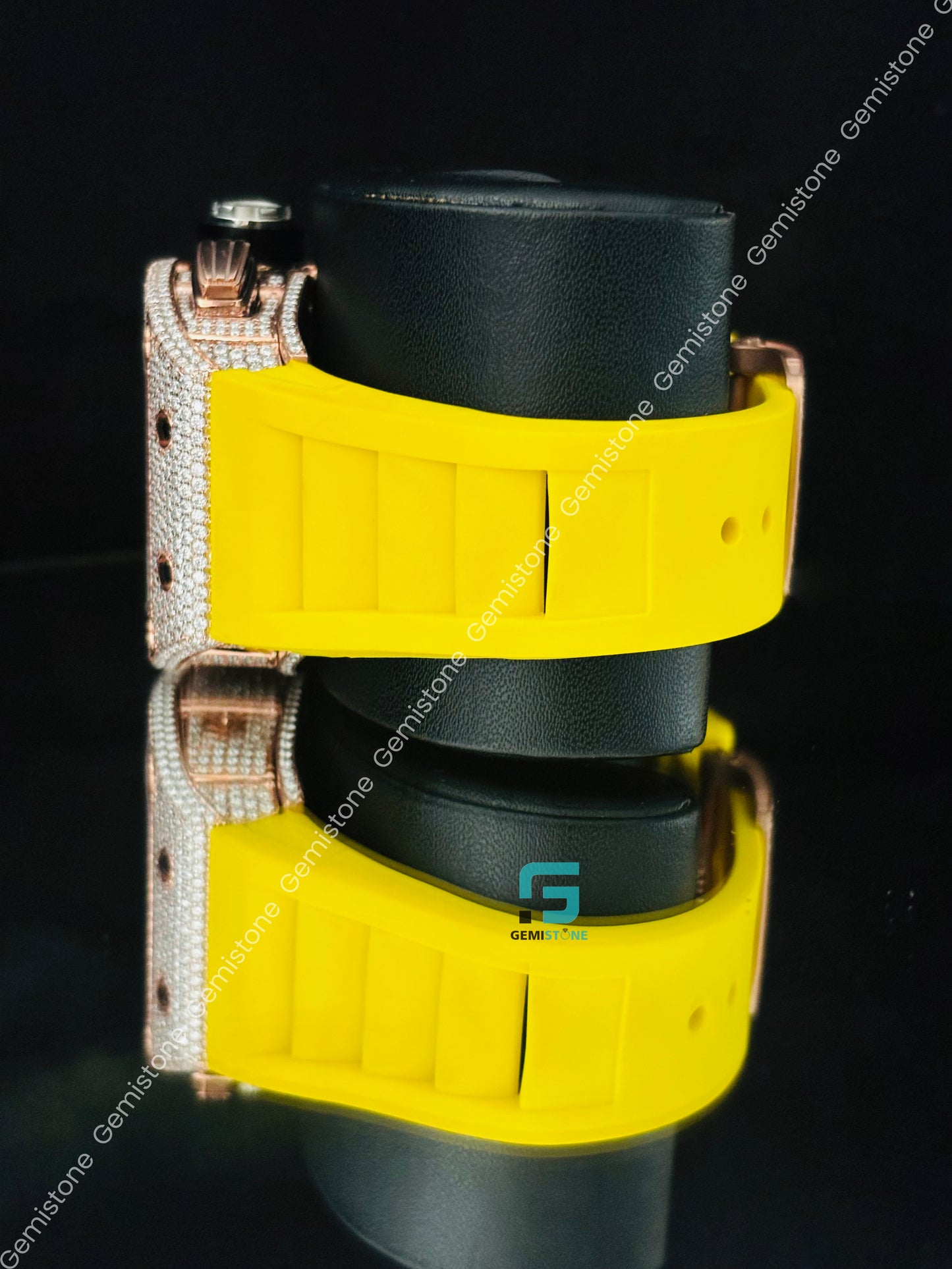 RM Chronograph Moissanite Yellow Silicon Strap Studded Watch 