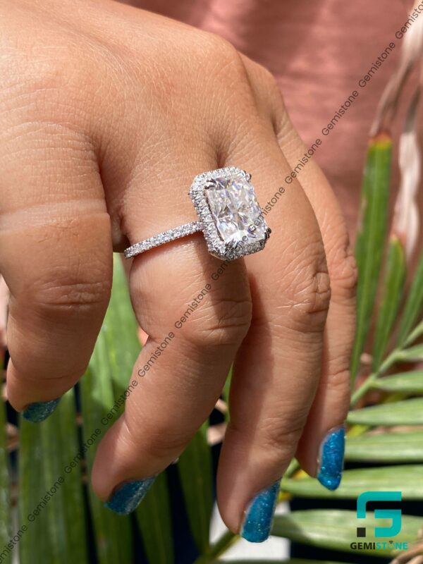 Unique Pave Setting Moissanite 5 CT Halo Radiant Engagement Ring