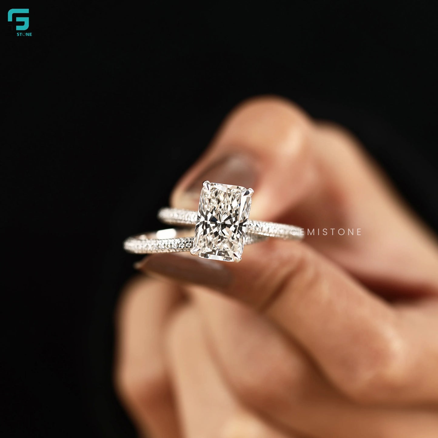 Radiant Halo Lab Diamond Bridal Set Wedding Bridal Set Ring