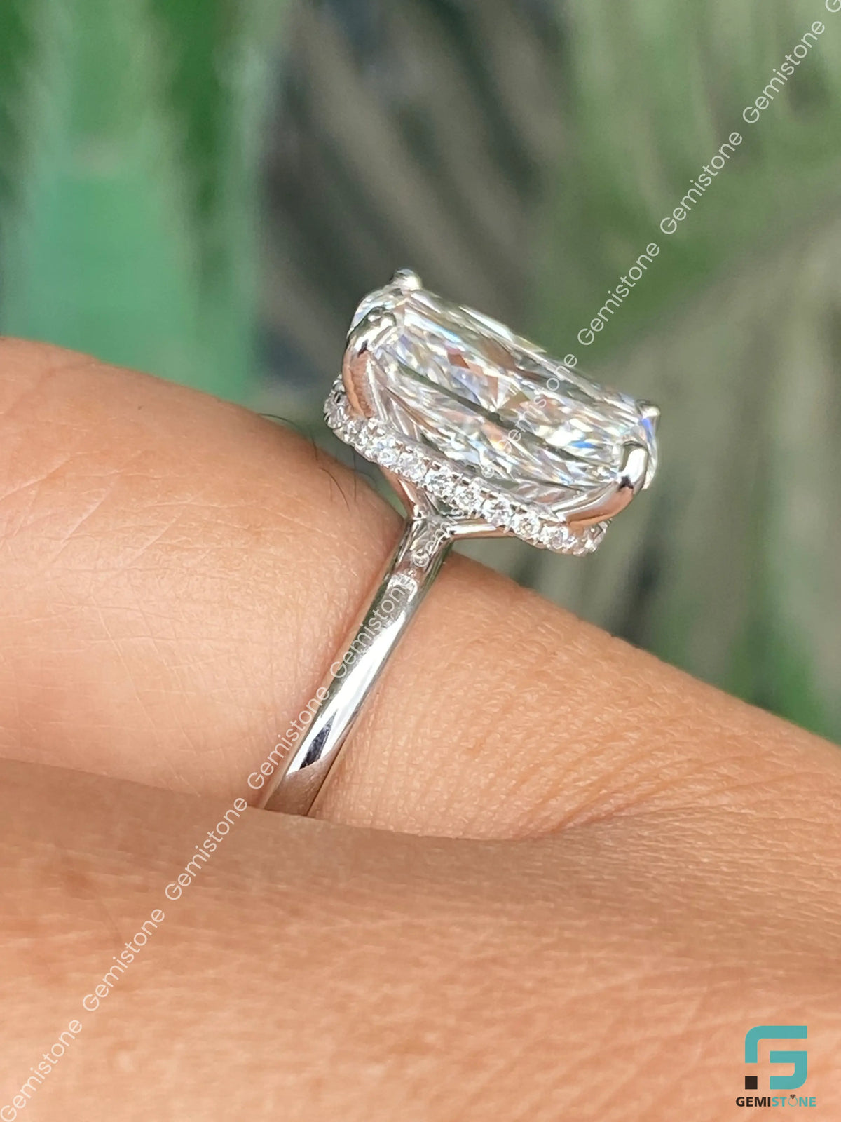 Big Radiant Hidden Halo Moissanite Wedding Ring For Women