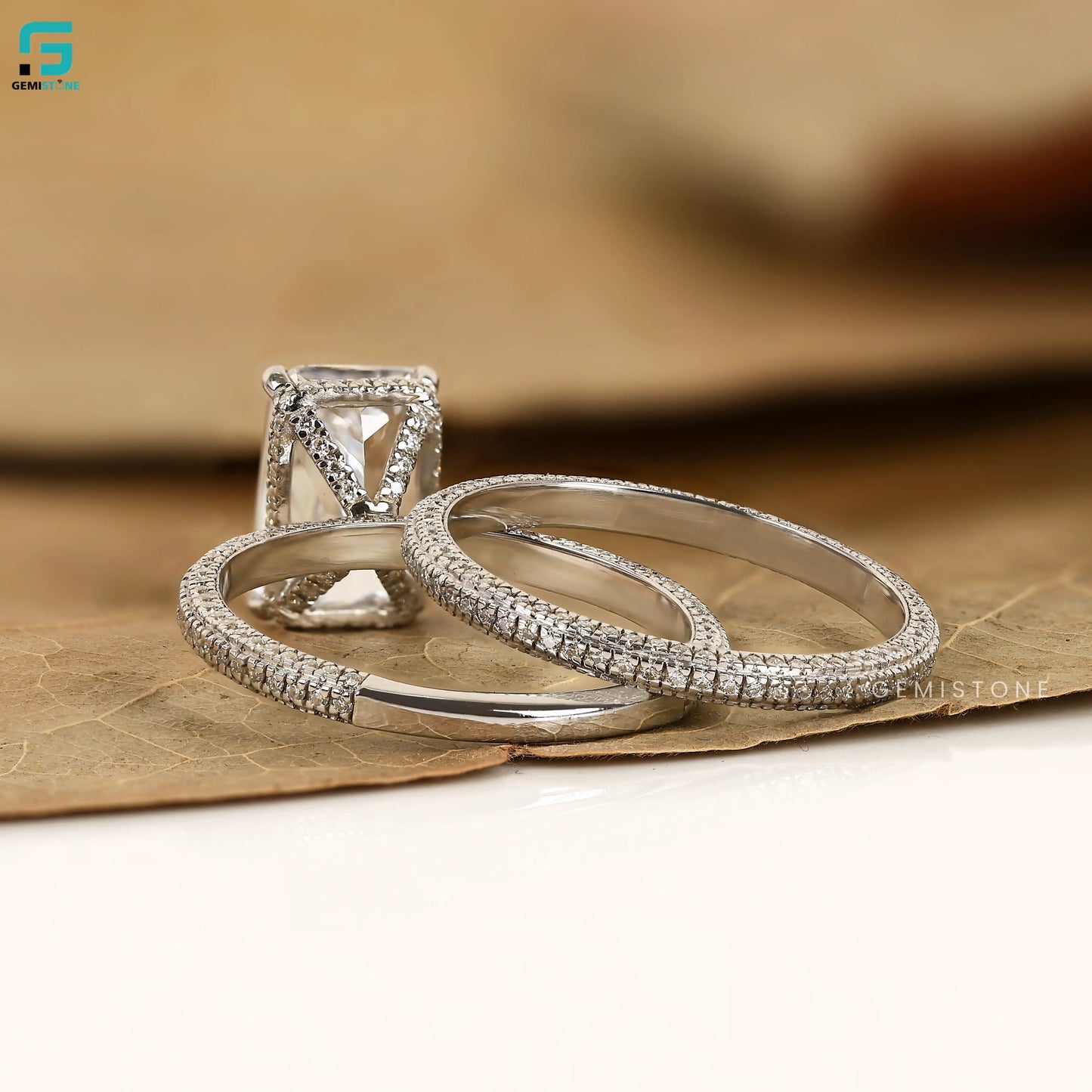 Radiant Halo Lab Diamond Bridal Set Wedding Bridal Set Ring