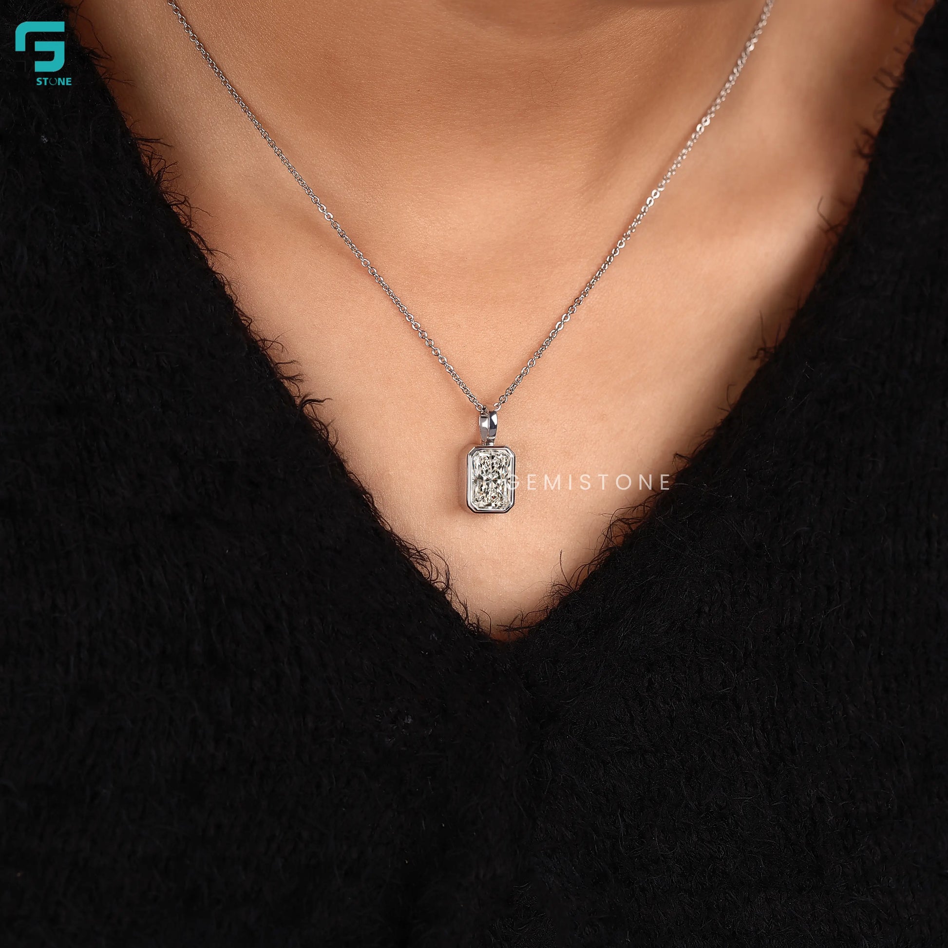 Radiant Cut Bezel Set Lab Diamond Pendant
