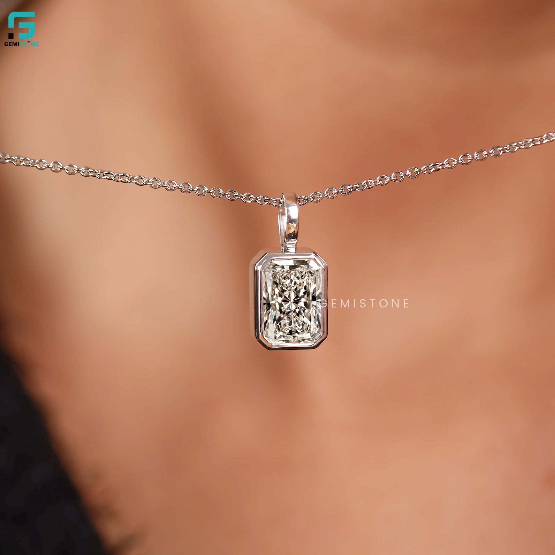 Radiant Cut Bezel Set Lab Grown Diamond Pendant 