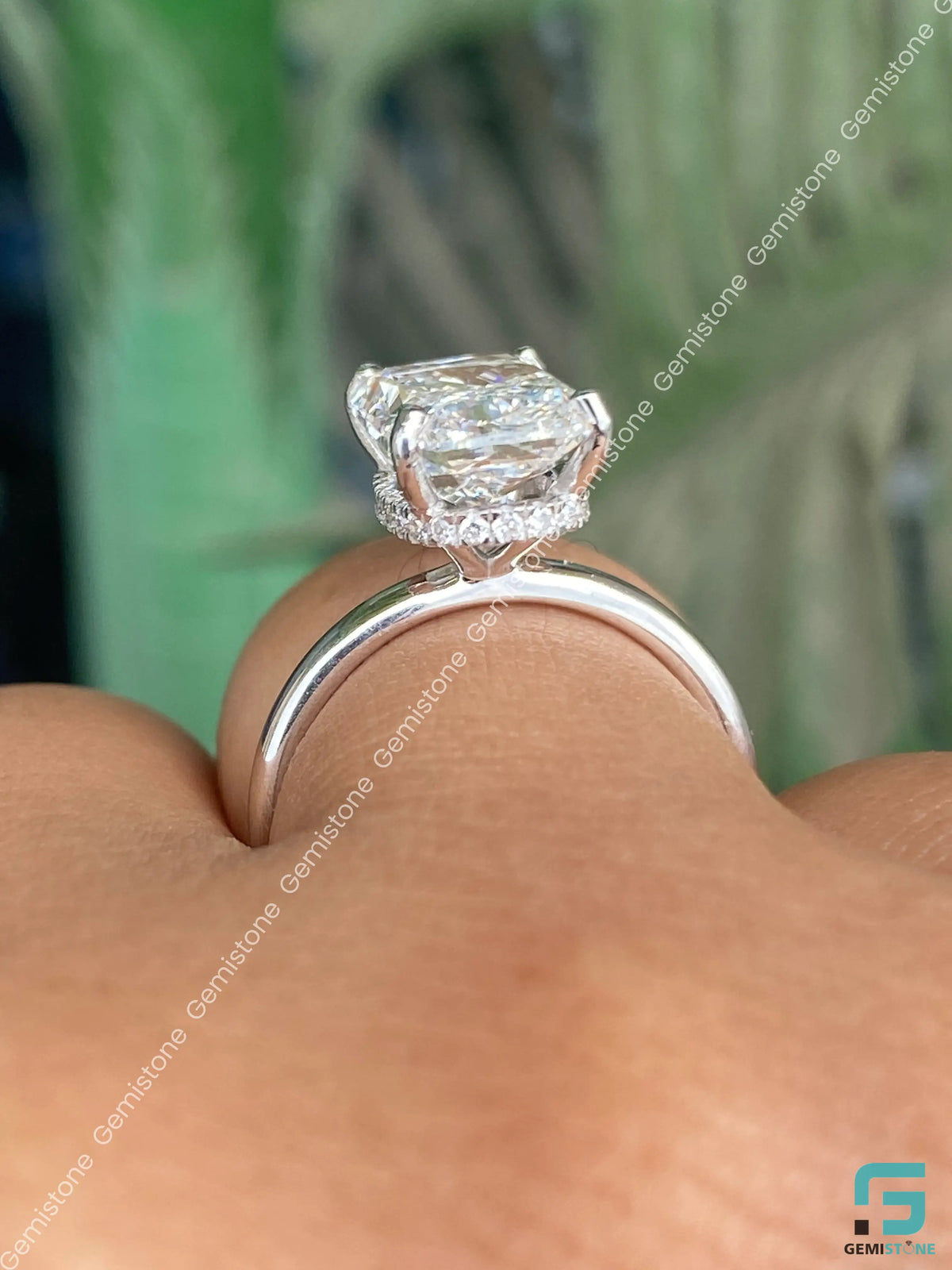 Radiant Cut Hidden Halo Moissanite Annivasary Ring