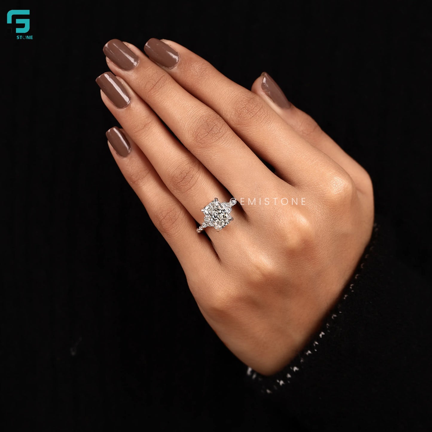Radiant Cut Lab Diamond Floating Bubble Band Ring 