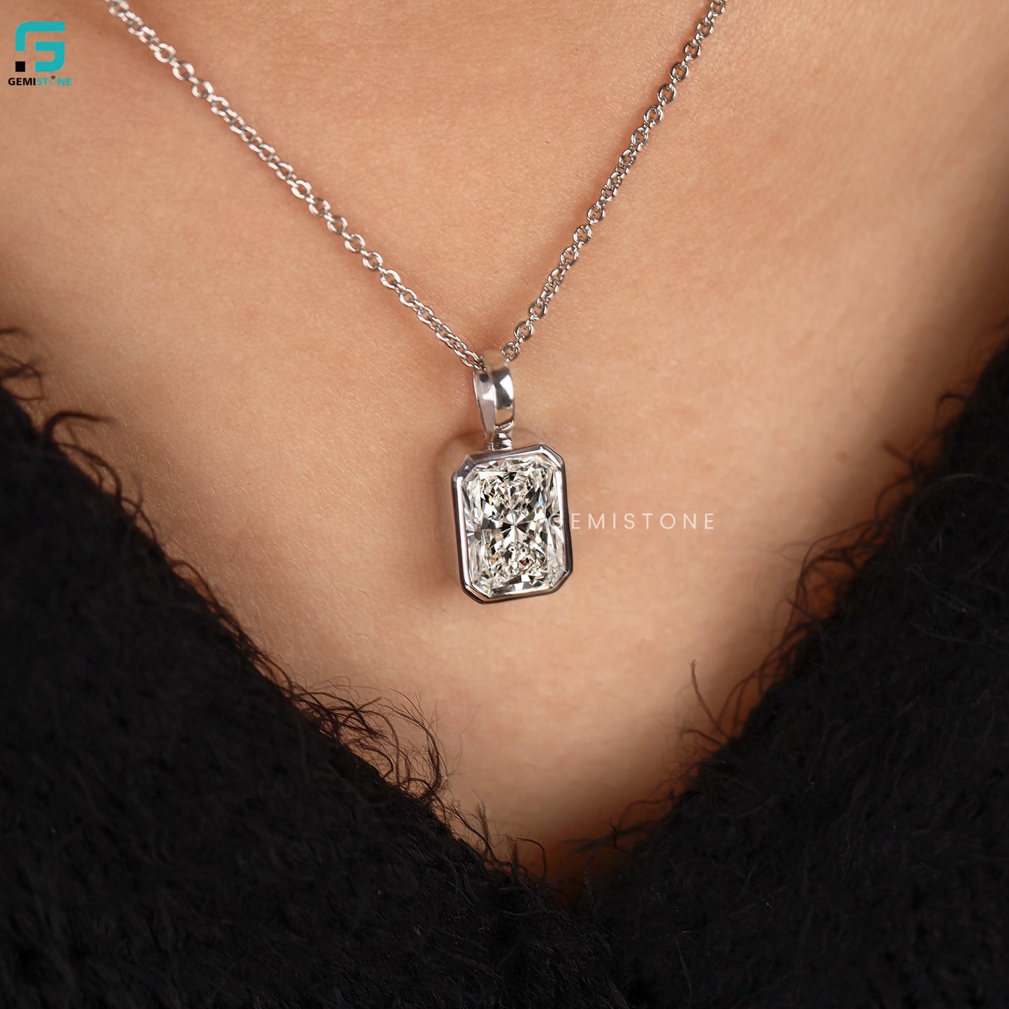 Radiant Cut Lab Diamond Pendant For Women