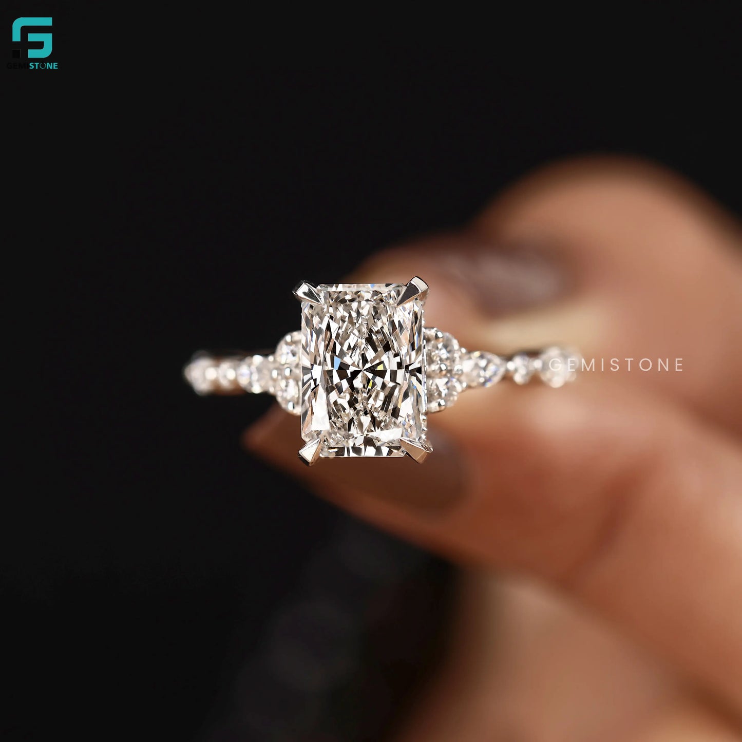 Radiant Cut Lab Grown Diamond Floating Bubble Band For Women