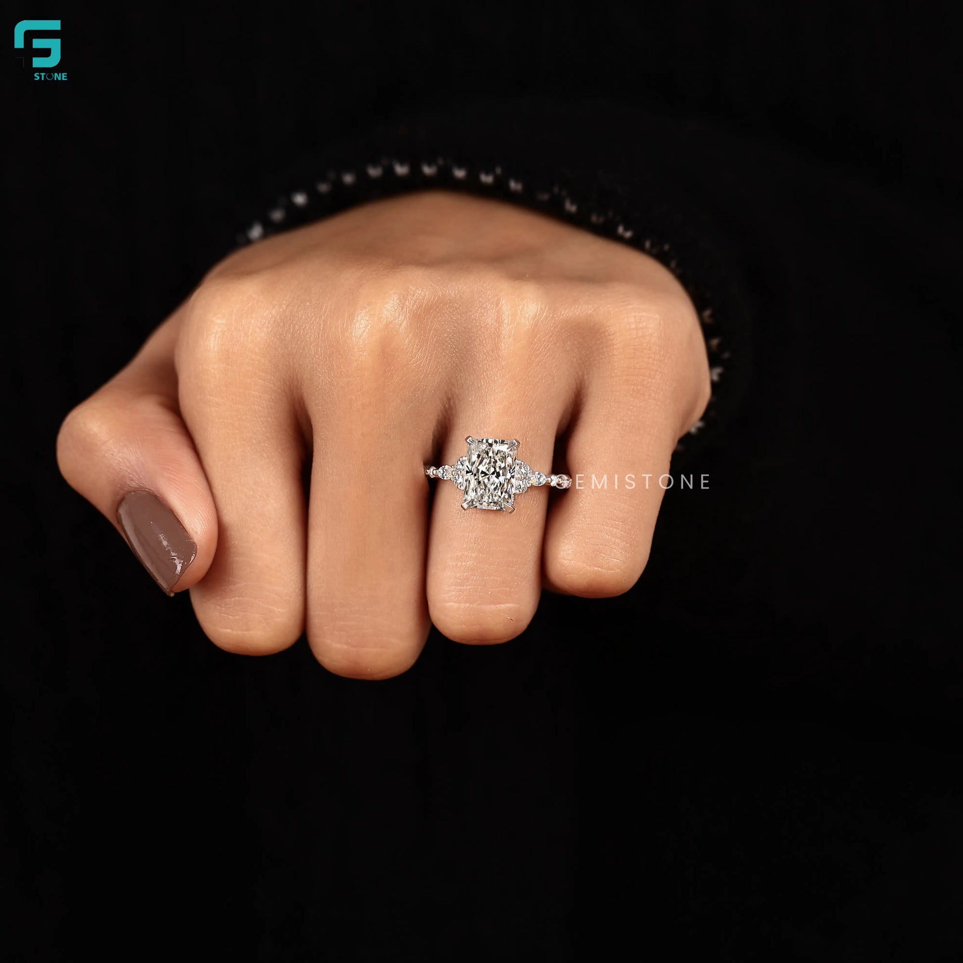 Radiant Cut Lab Grown Diamond Floating Bubble Band Ring For Women