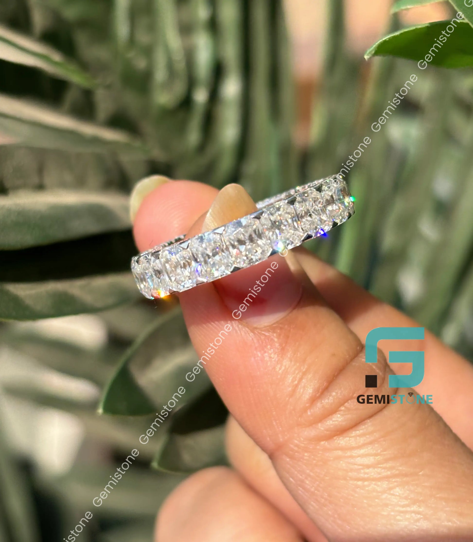 Radiant Cut Moissanite Wedding Band