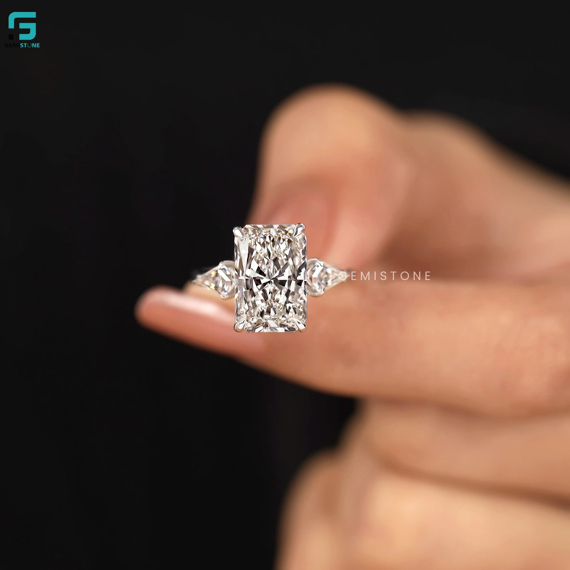 Radiant Three Stone Wedding Ring