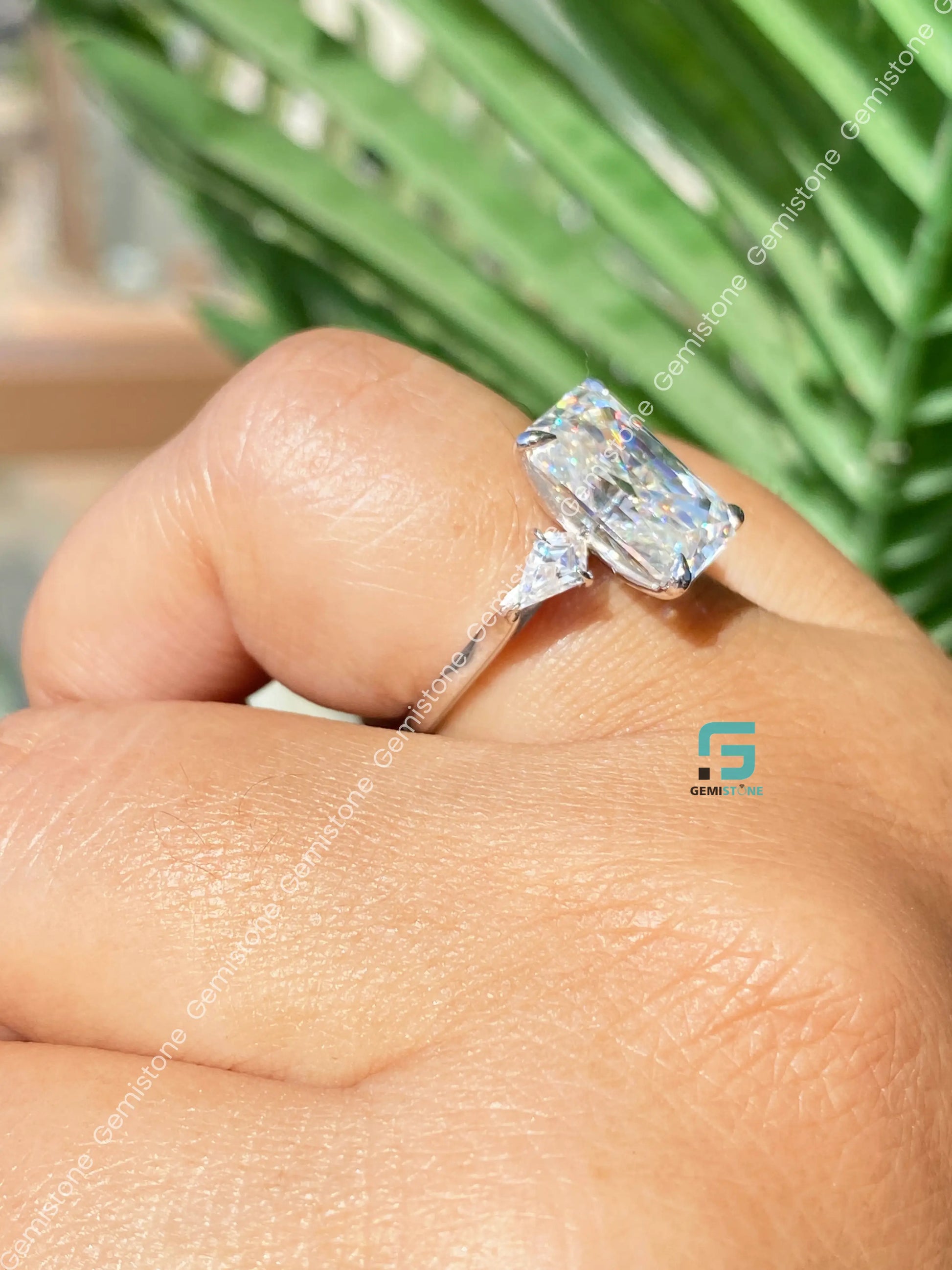 Radiant three Stone Moissanite Ring