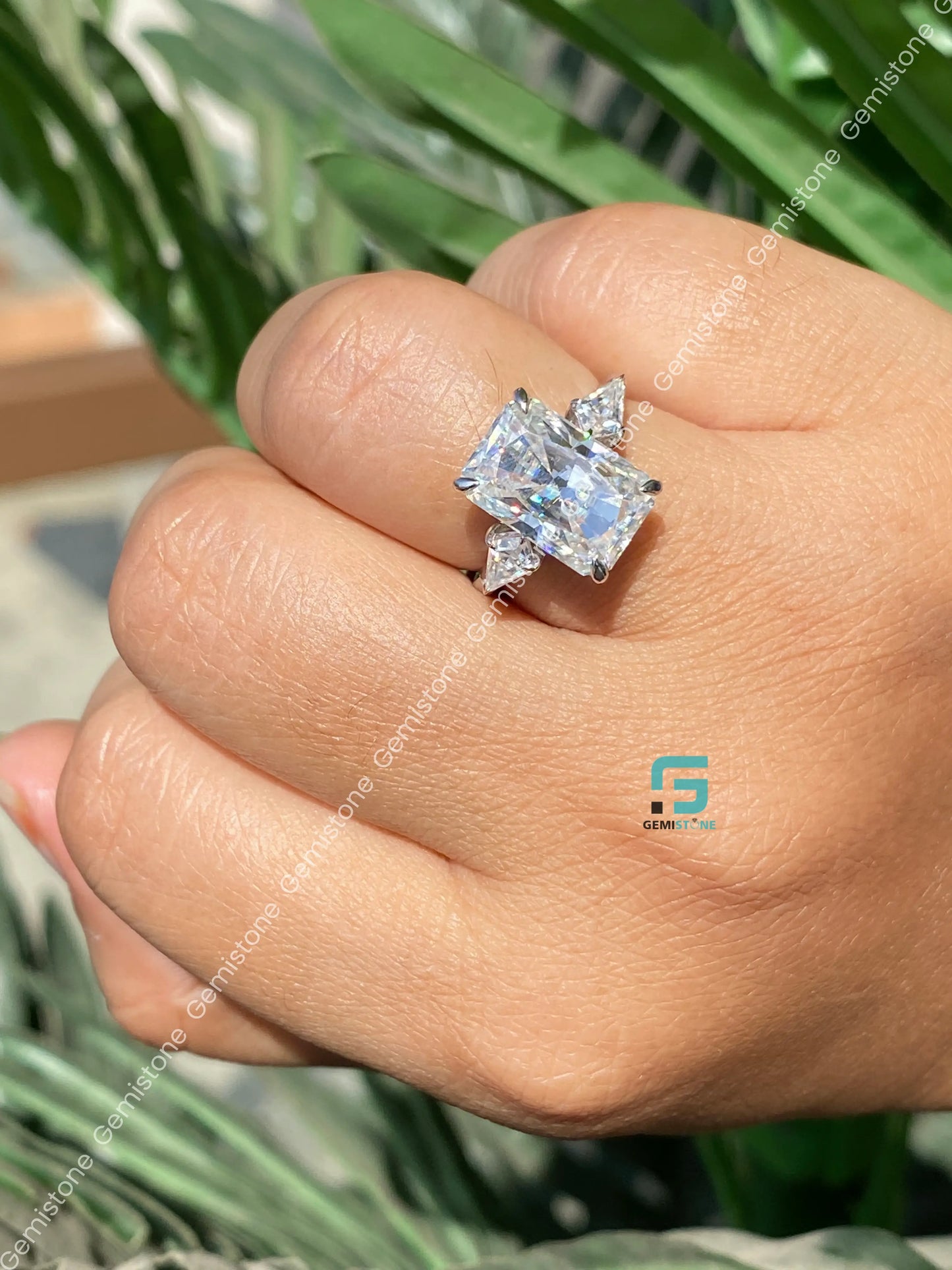 Radiant three Stone Moissanite Ring For Women