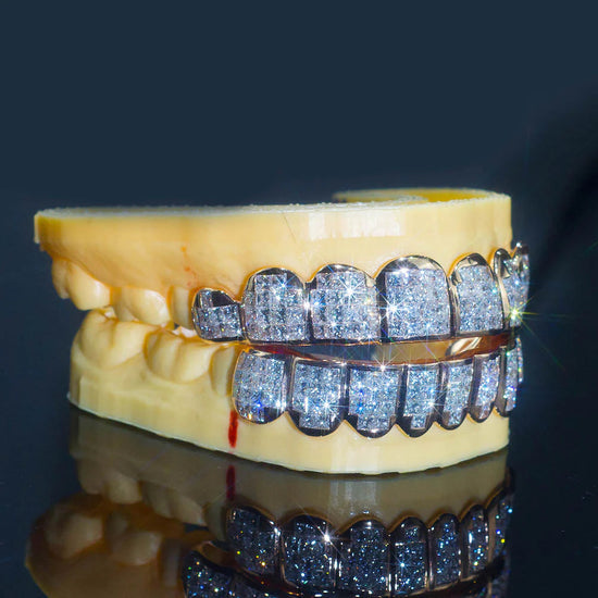 925 Silver Moissanite Invisible Set Princess Cut Grillz For Men