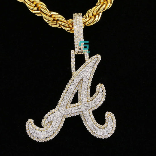 Stunning Round Moissanite Hip Hop Letter A Initial Pendant