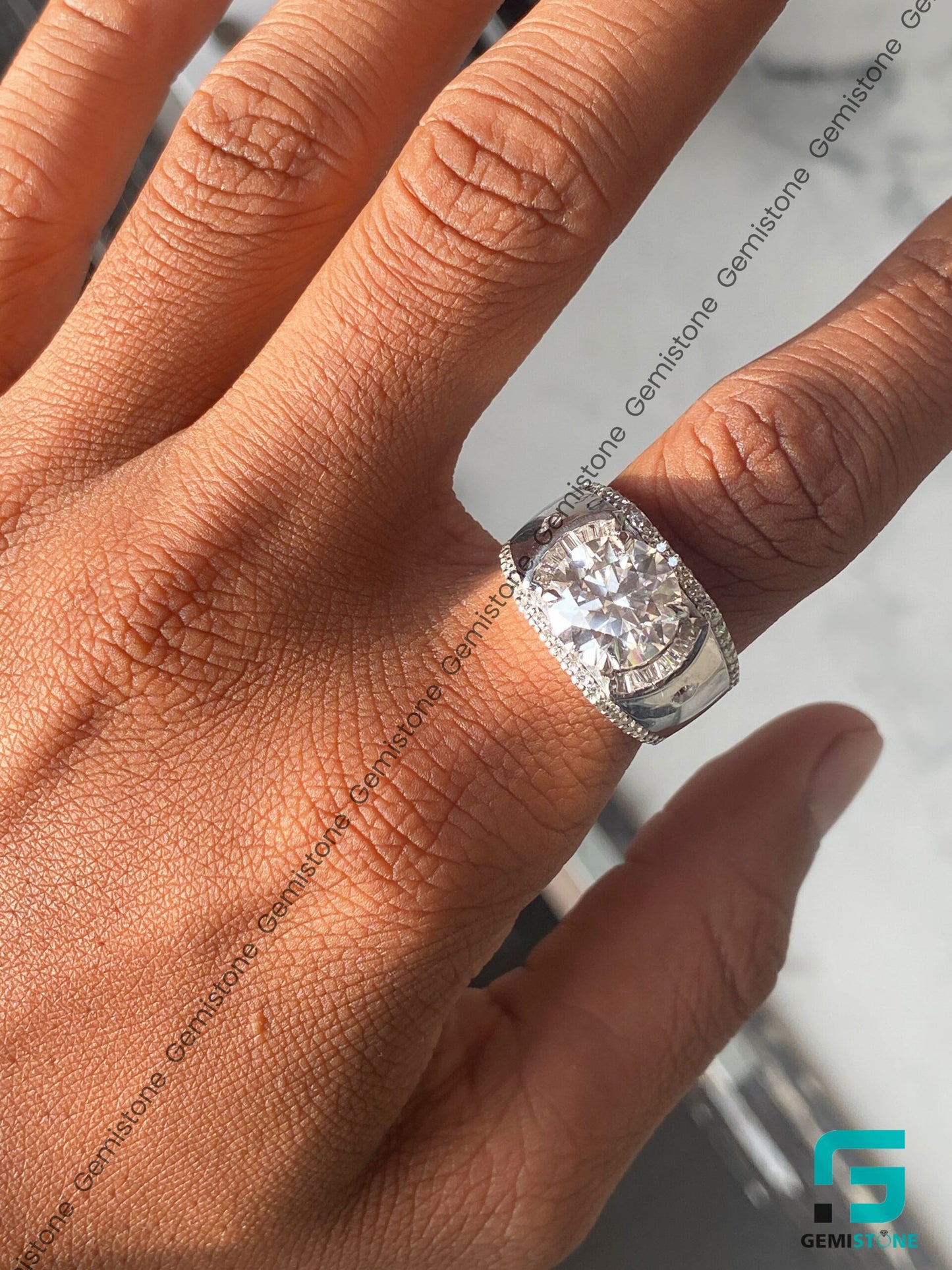 Mens 5Ct Round Cut Moissanite Diamond Hip Hop Ring