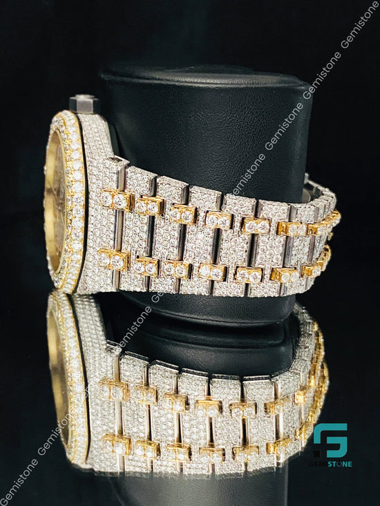 Men's Baguette Bar Fully Studded Rapper Moissanite Watch