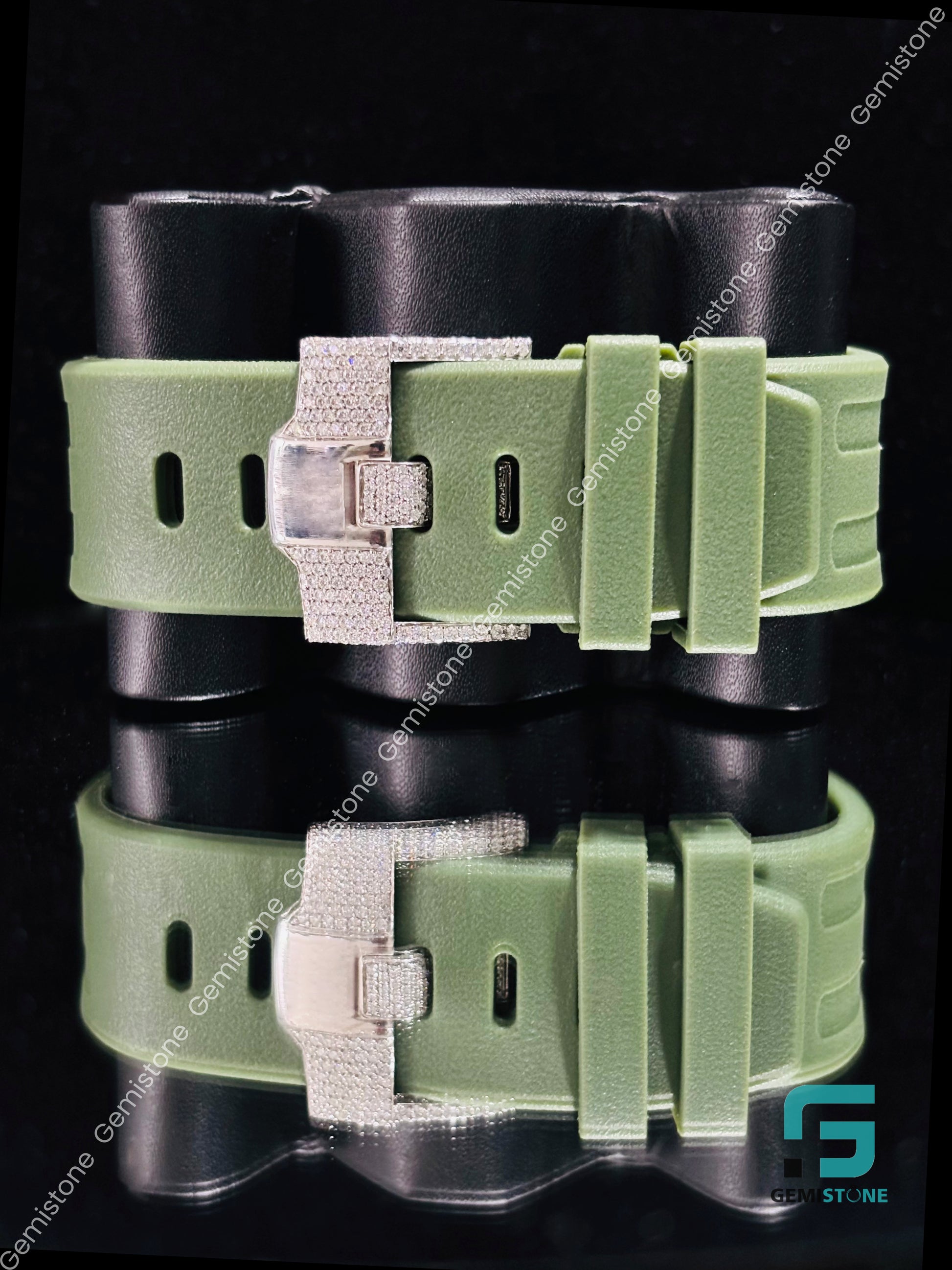 Rapper green Silicon Belt Moissanite Watch