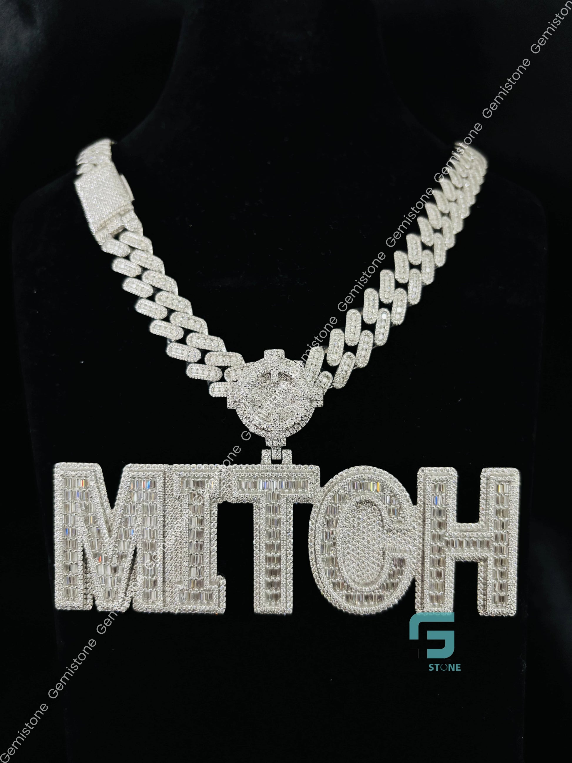Rappers Moissanite Baguette Custom Name Pendants