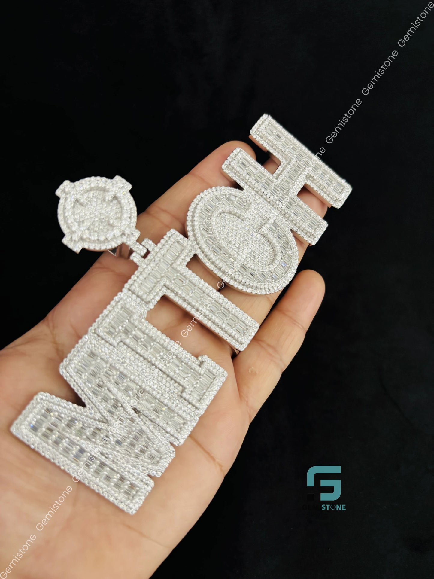 Rappers Moissanite Baguette & Round Pendant