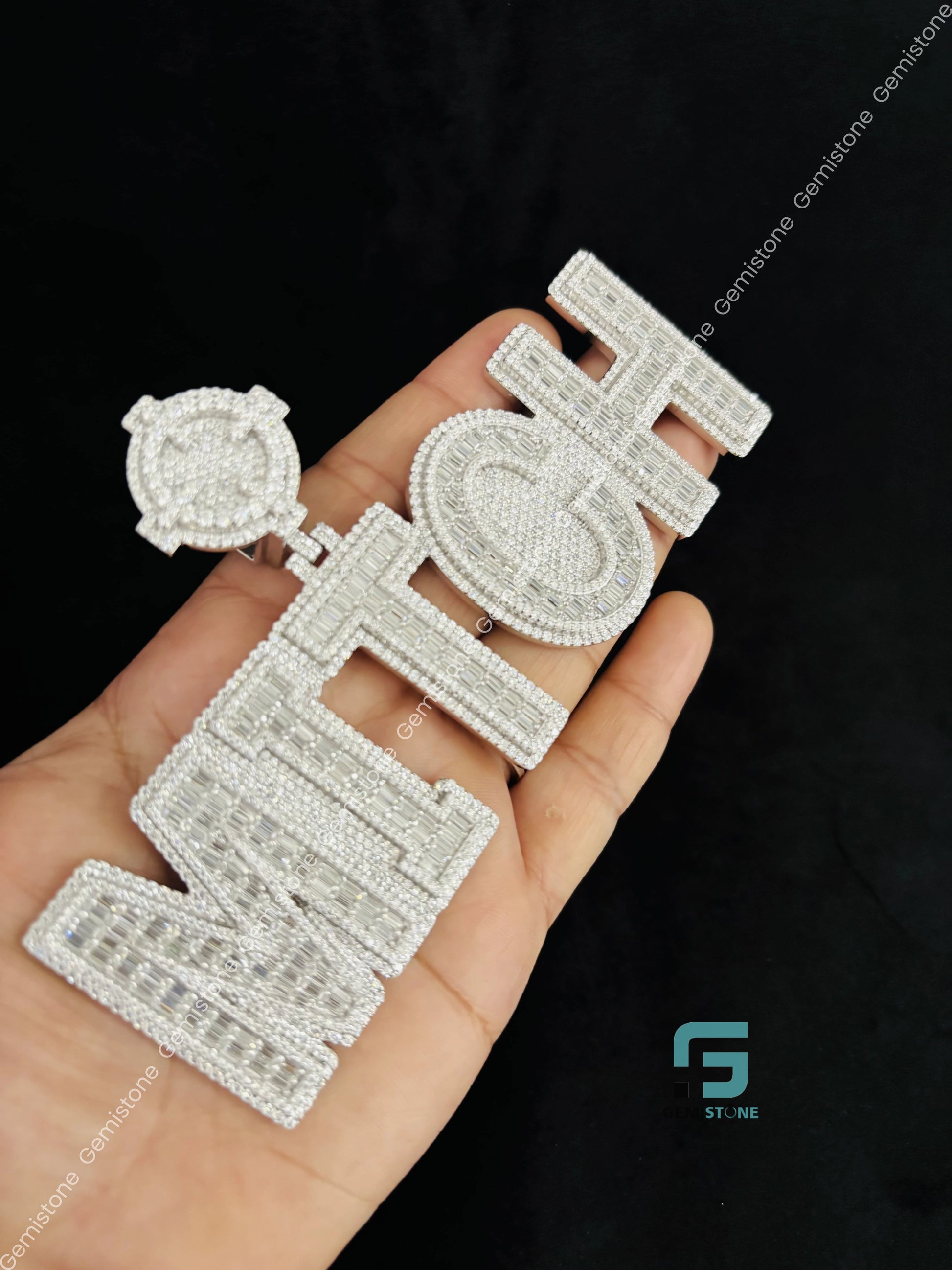 Rappers Moissanite Baguette & Round Pendant