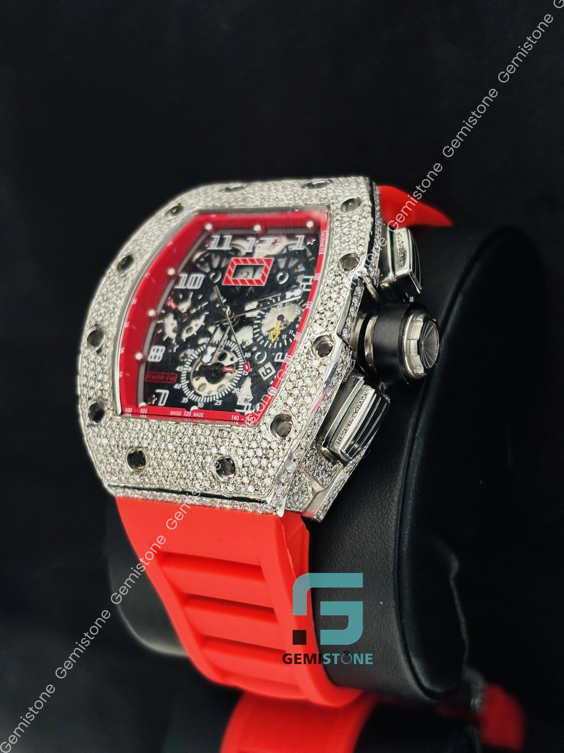 Rappers Moissanite Hip Hop Red Silicon Belt Watch