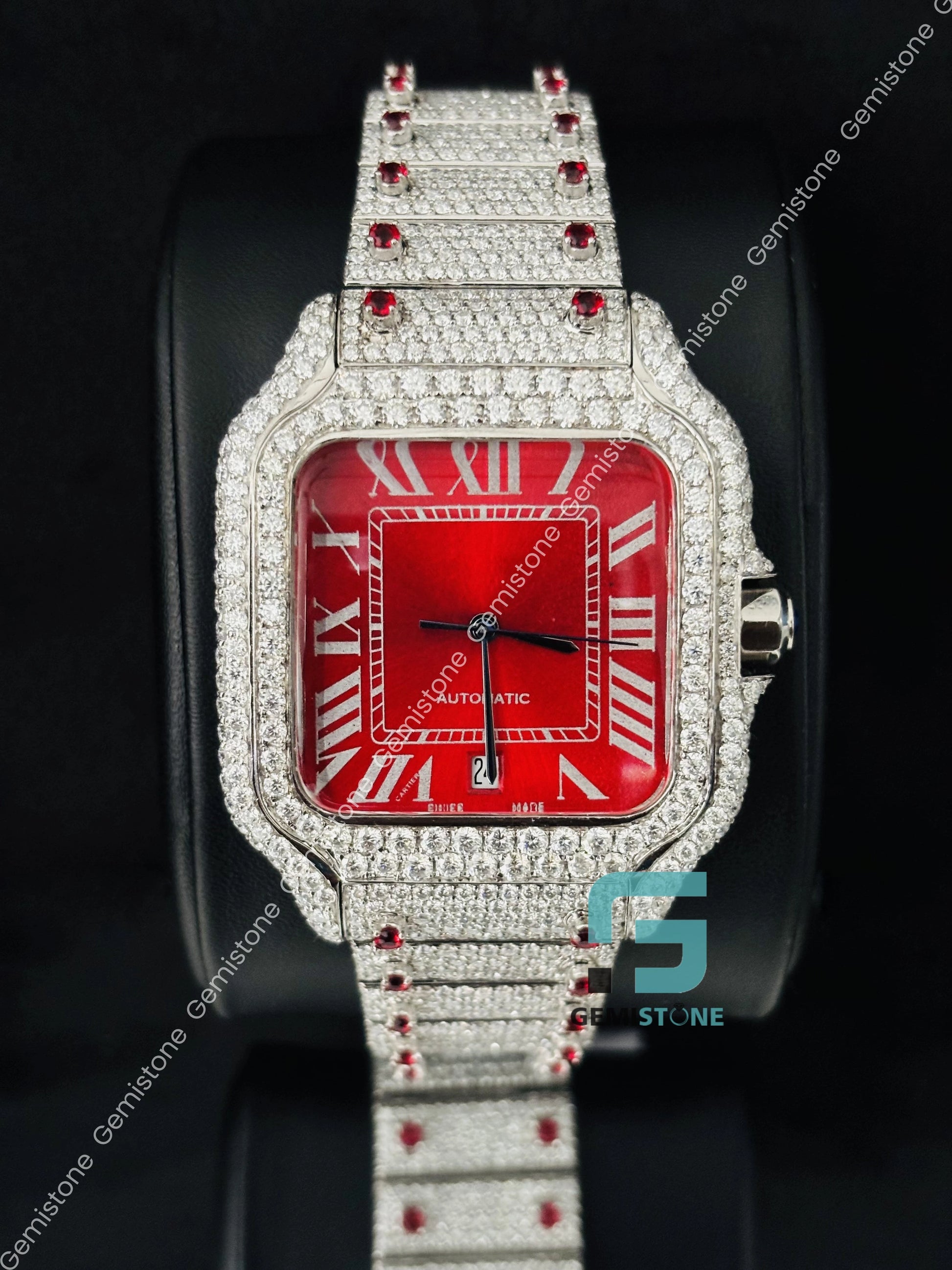 Rappers Moissanite Red Dial Bust Down Hip Hop Watch