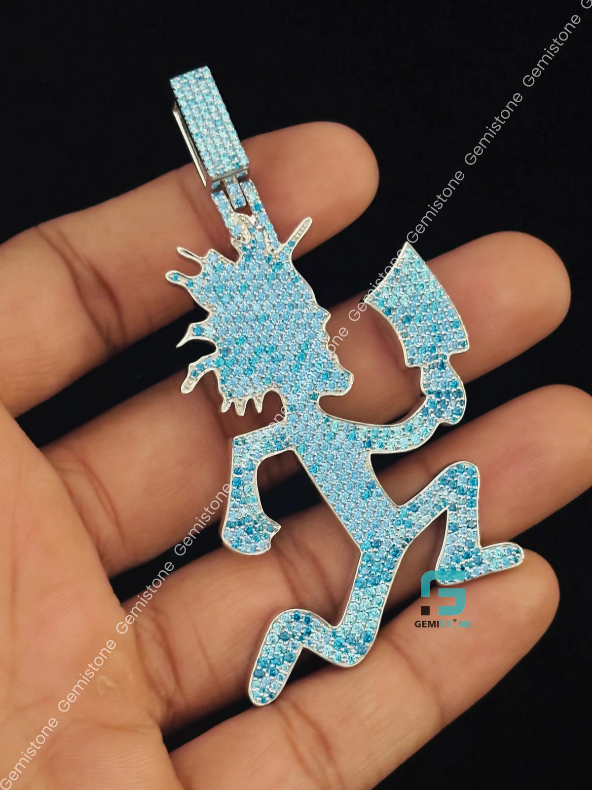 925 Silver Sky Blue Diamond Cartoon Hip Hop Hatchet Pendant