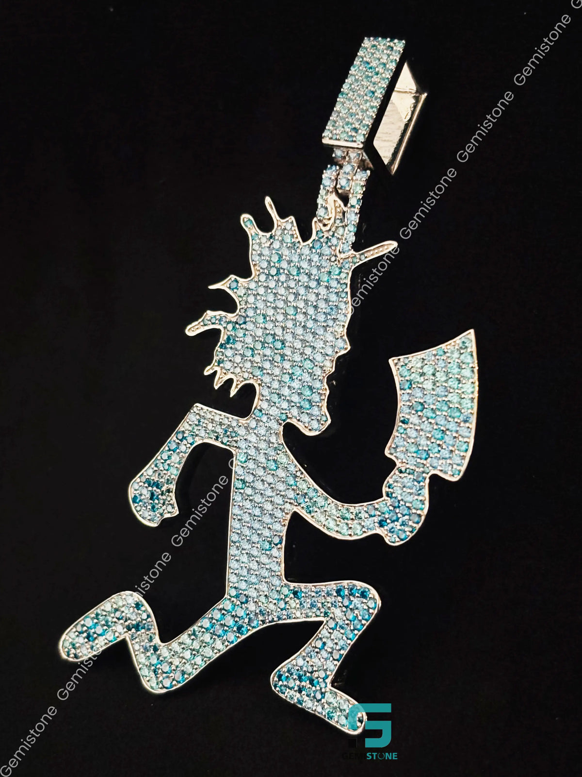 925 Silver Sky Blue Diamond Cartoon Hip Hop Hatchet Pendant