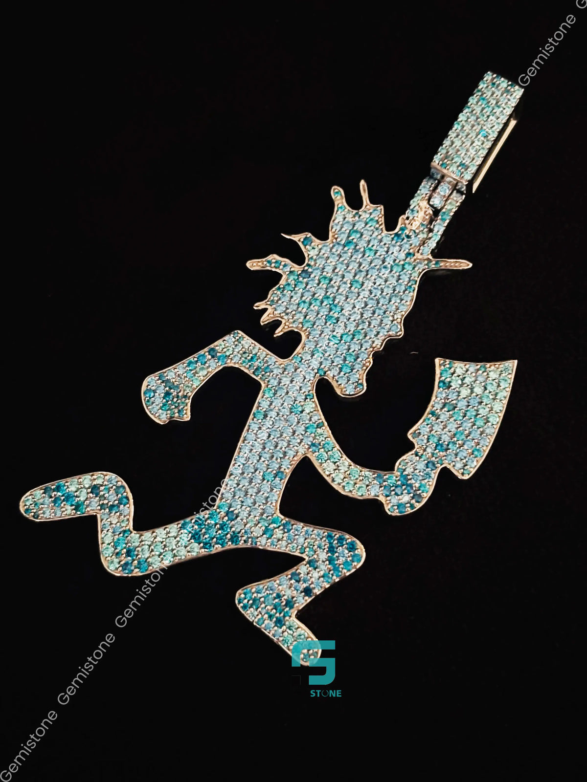 925 Silver Sky Blue Diamond Cartoon Hip Hop Hatchet Pendant