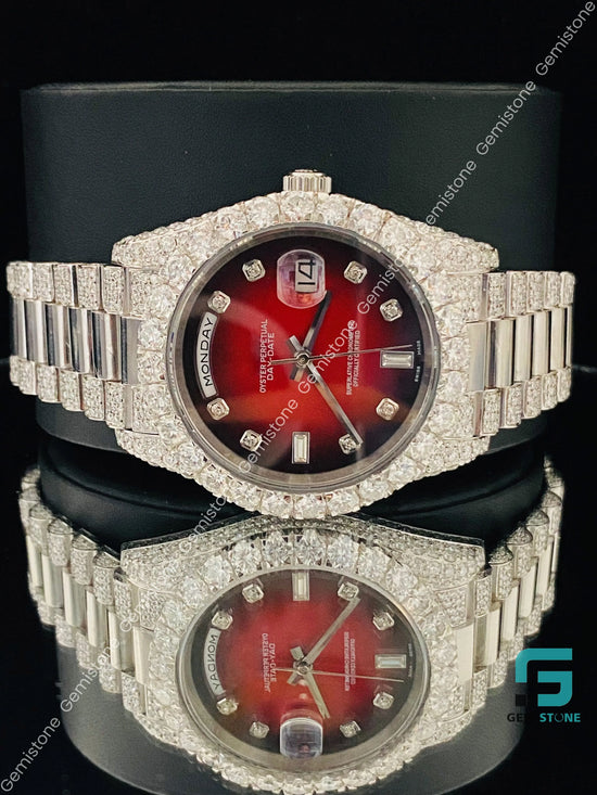 Red Black Dial with Presidential Strap MoissaniteWatch For Sale
