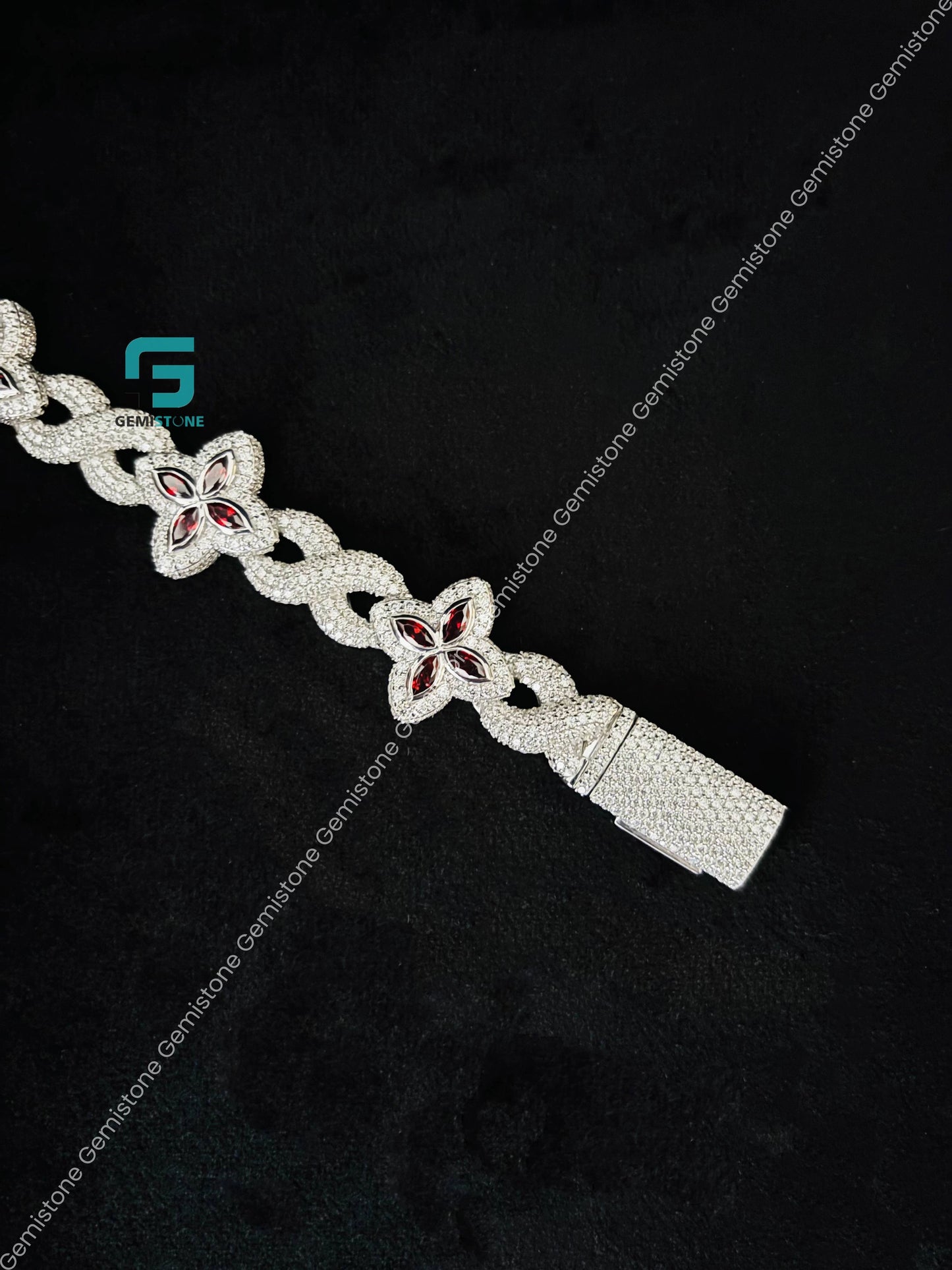 Red Marquise Clover Moissanite Bracelet