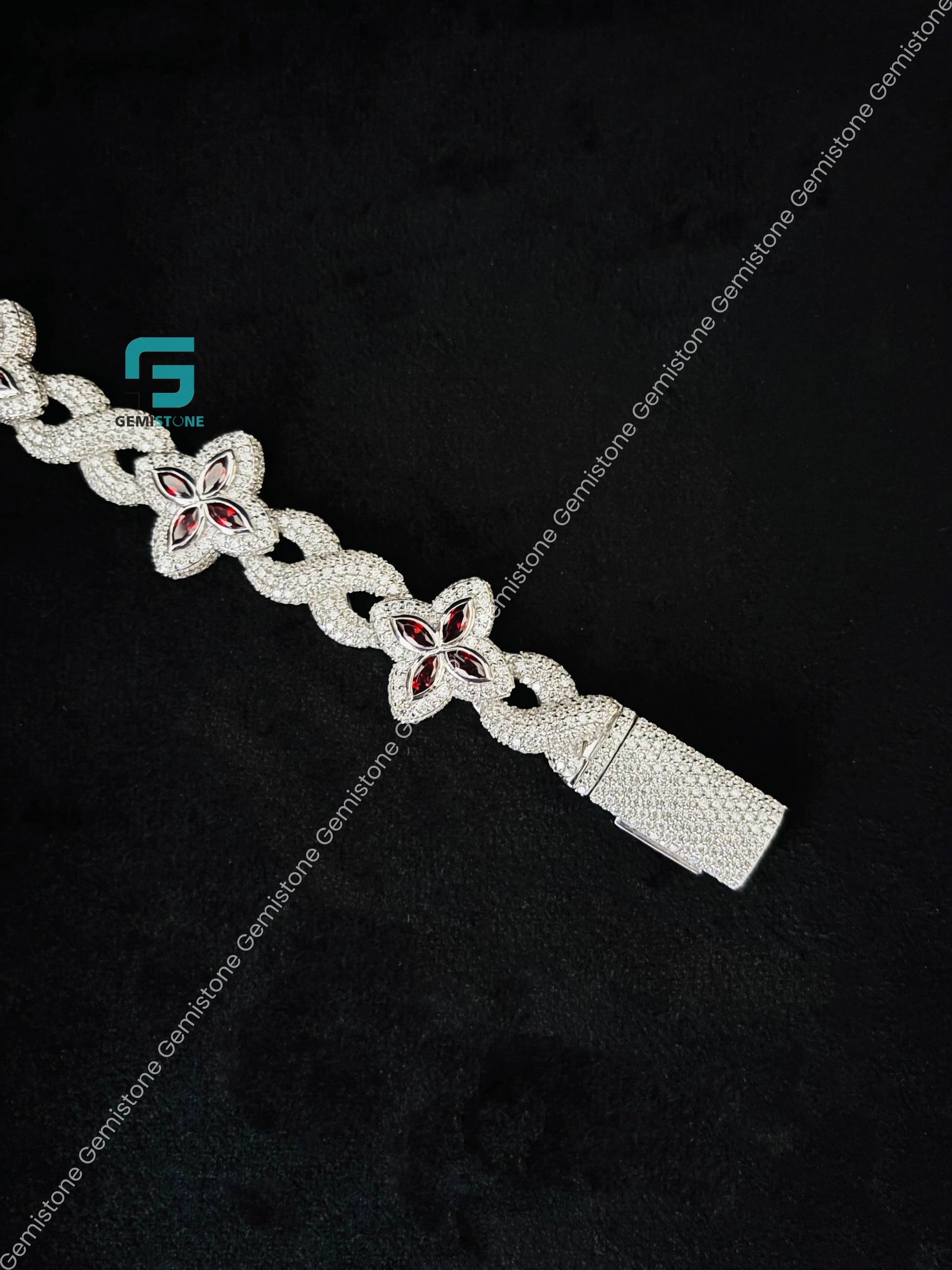 Red Marquise Clover Moissanite Bracelet