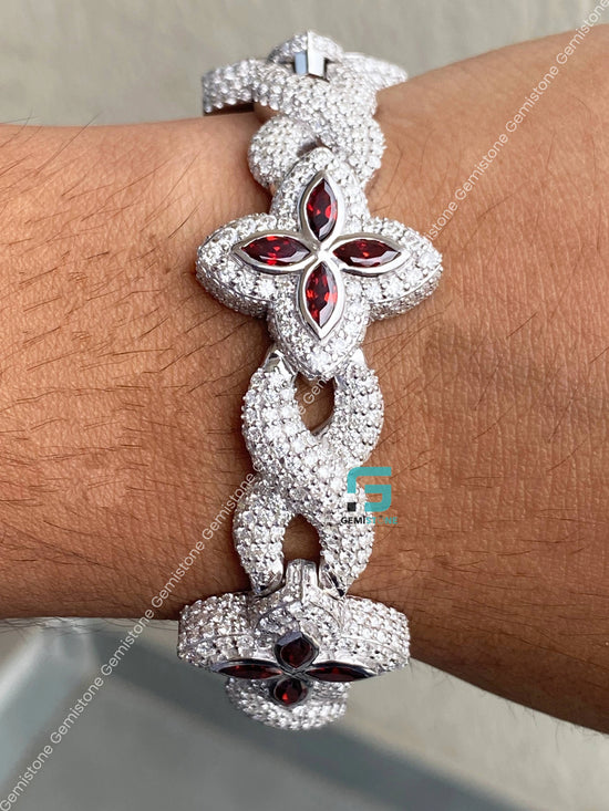 Red Marquise Moissanite Clover Bracelet