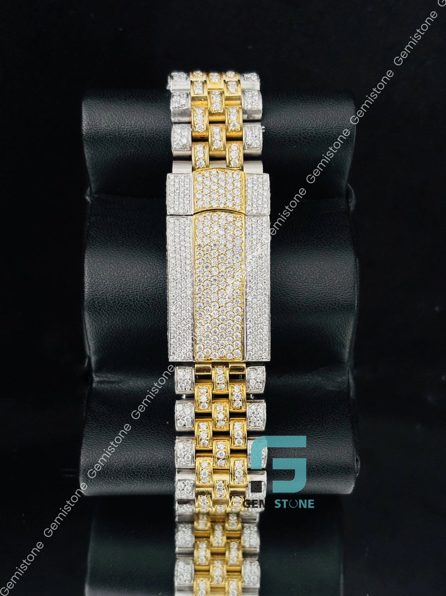 Red Roman Number Moissanite Yellow Gold Plated Watch