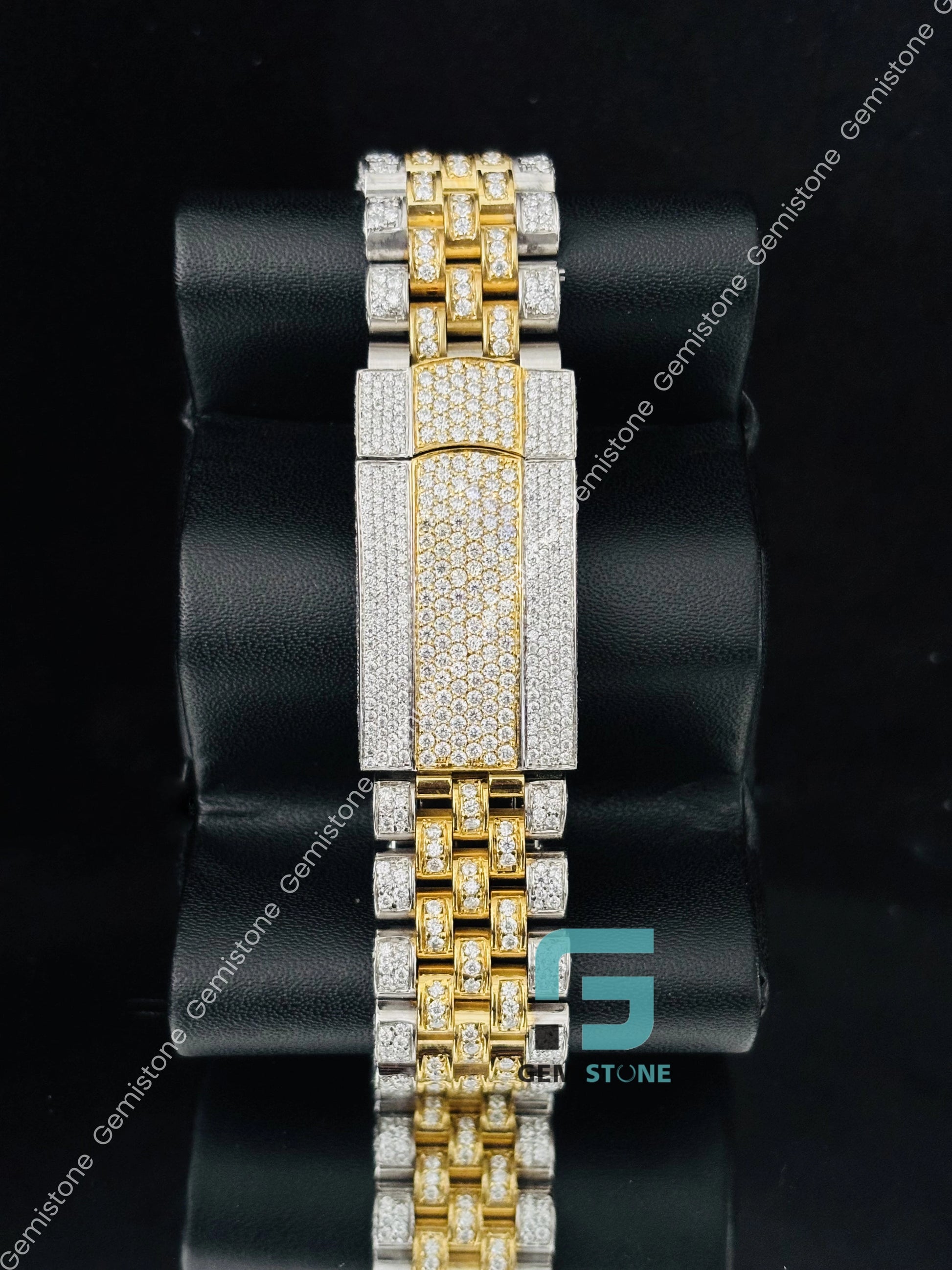 Red Roman Number Moissanite Yellow Gold Plated Watch