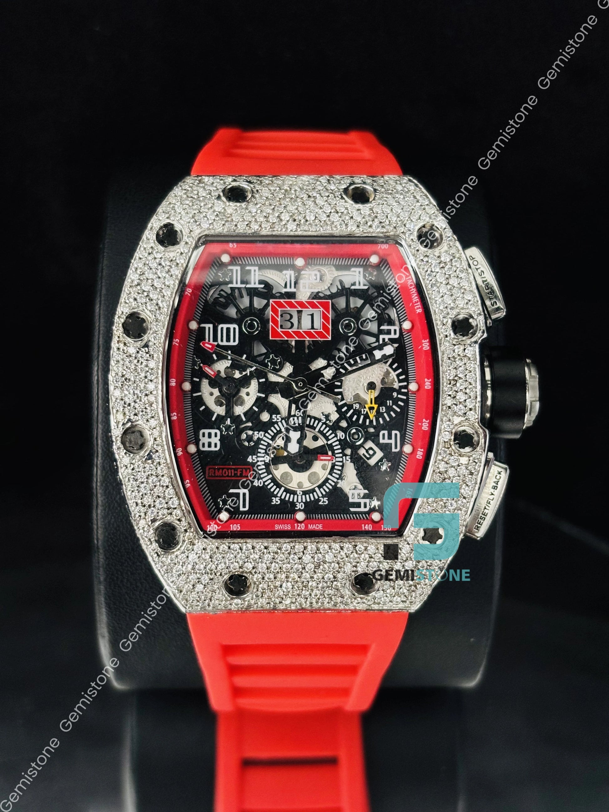 Red Silicon Belt Moissanite Hip Hop Watch