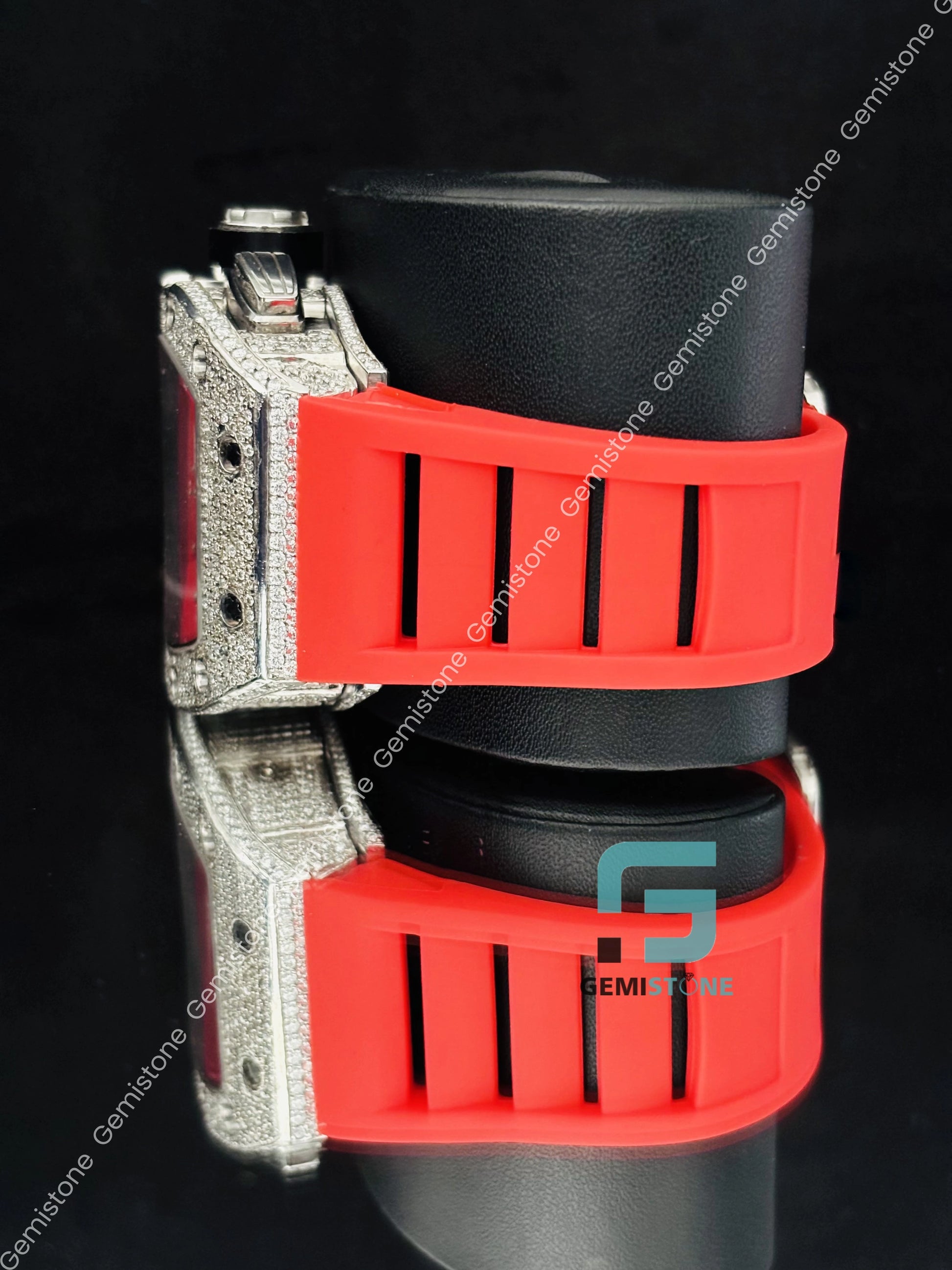 Red Silicon Belt Moissanite Iced Out Watch For Him