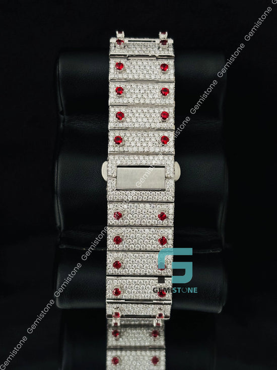 Red Stone Moissanite Iced Out Hip Hop Watch for Men_s