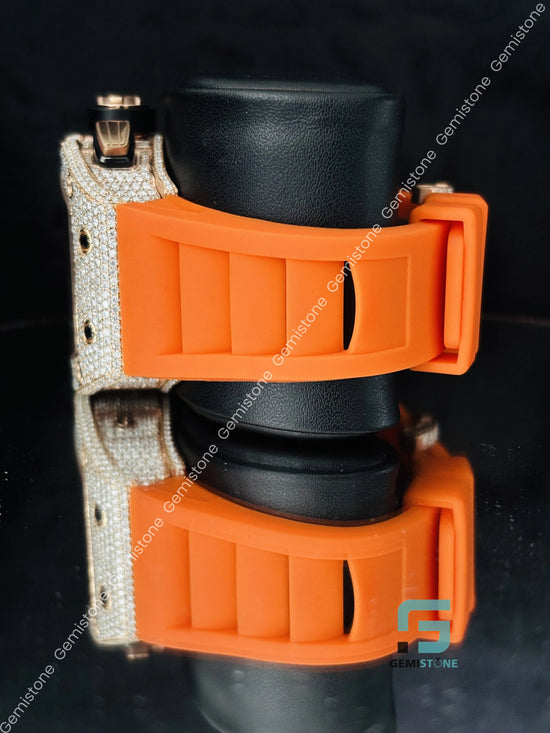 Richard Mille Orange Silicon Belt Moissanite Watch
