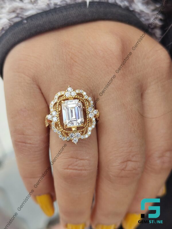 Vintage Style Emerald Cut Moissanite Engagement Ring