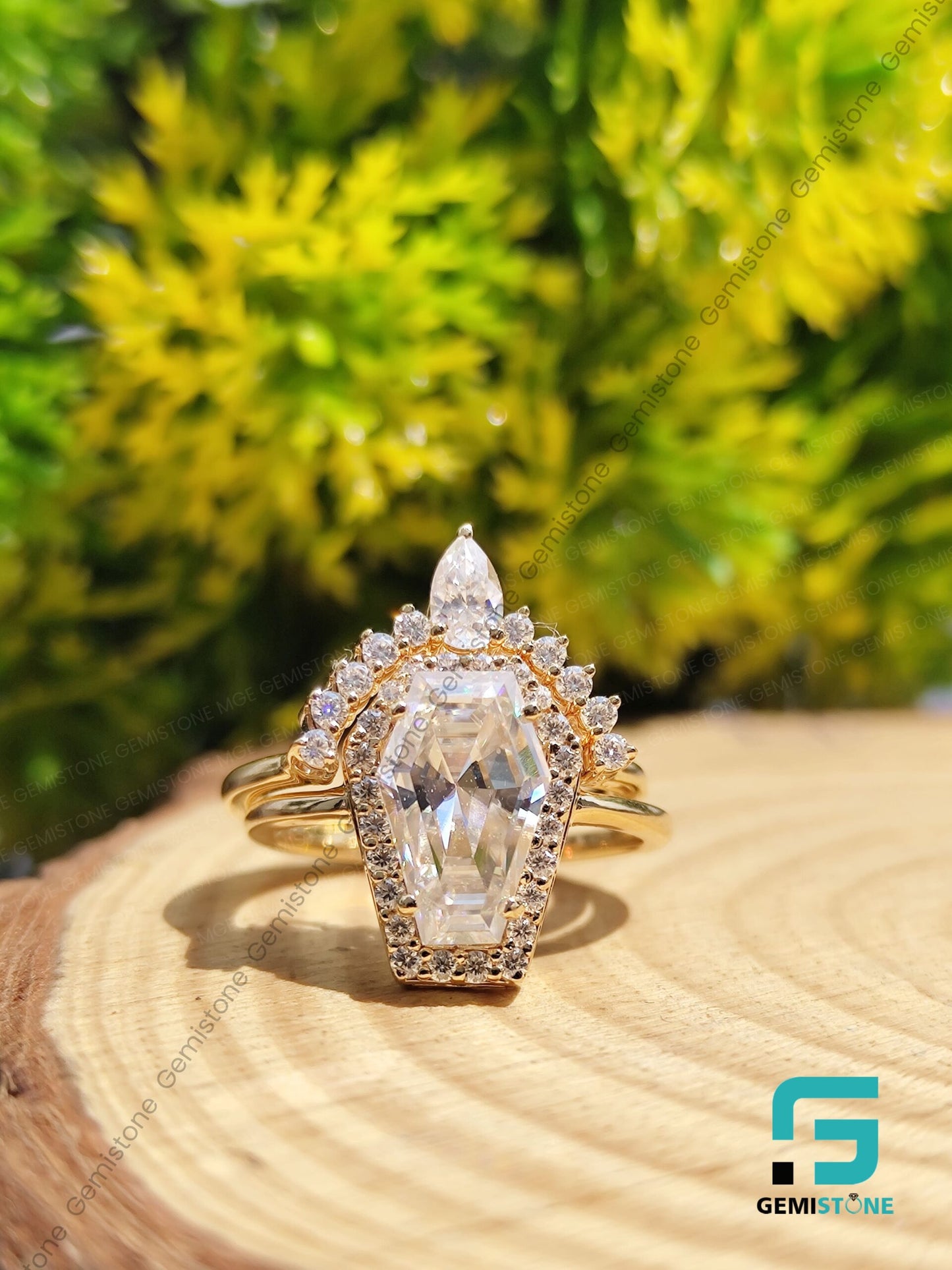 4.0 CT Coffin Cut Moissanite Wedding Bridal Set Rings