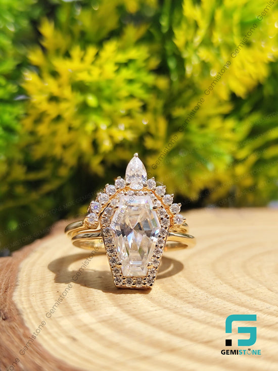 4.0 CT Coffin Cut Moissanite Wedding Bridal Set Rings