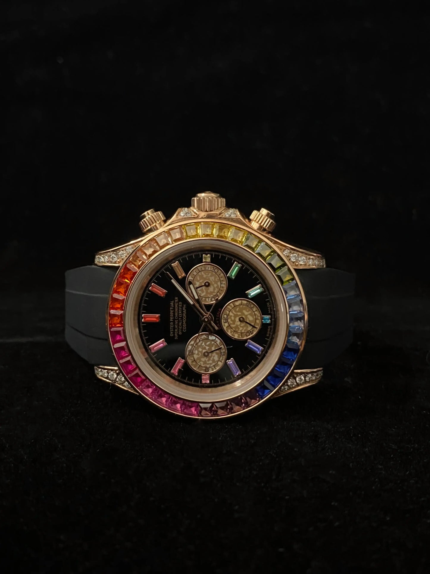 Black Strap With 41MM Colorfull Baguette Bezel Dial Moissanite Watch