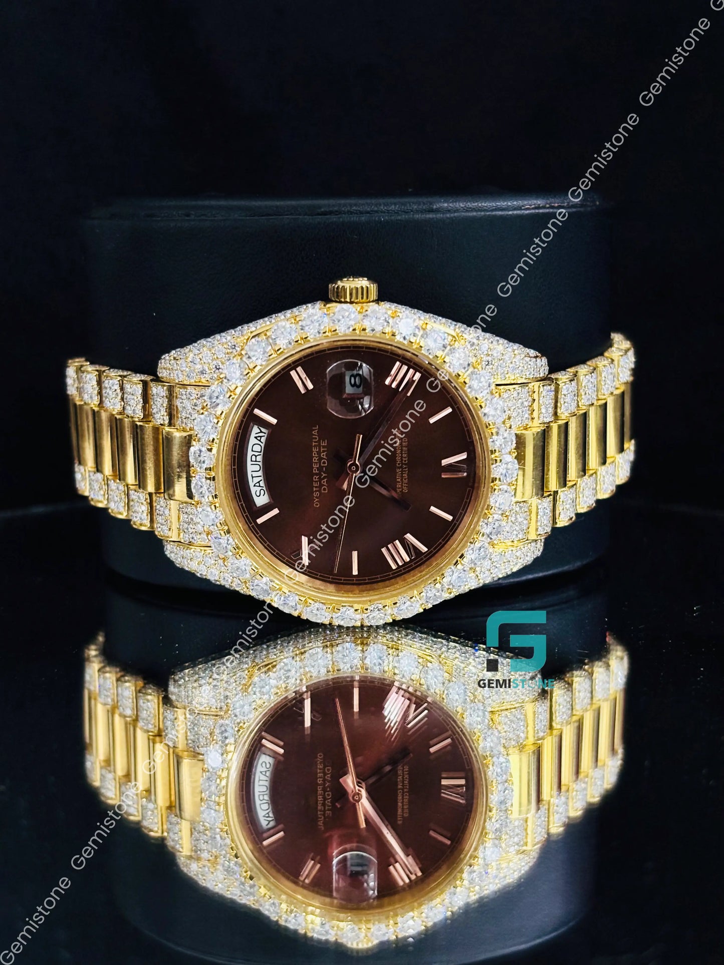 Rolex Day Date Moissanite Brown Dial Watch