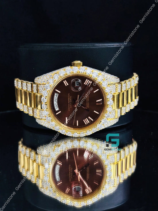 Rolex Day Date Moissanite Brown Dial Watch