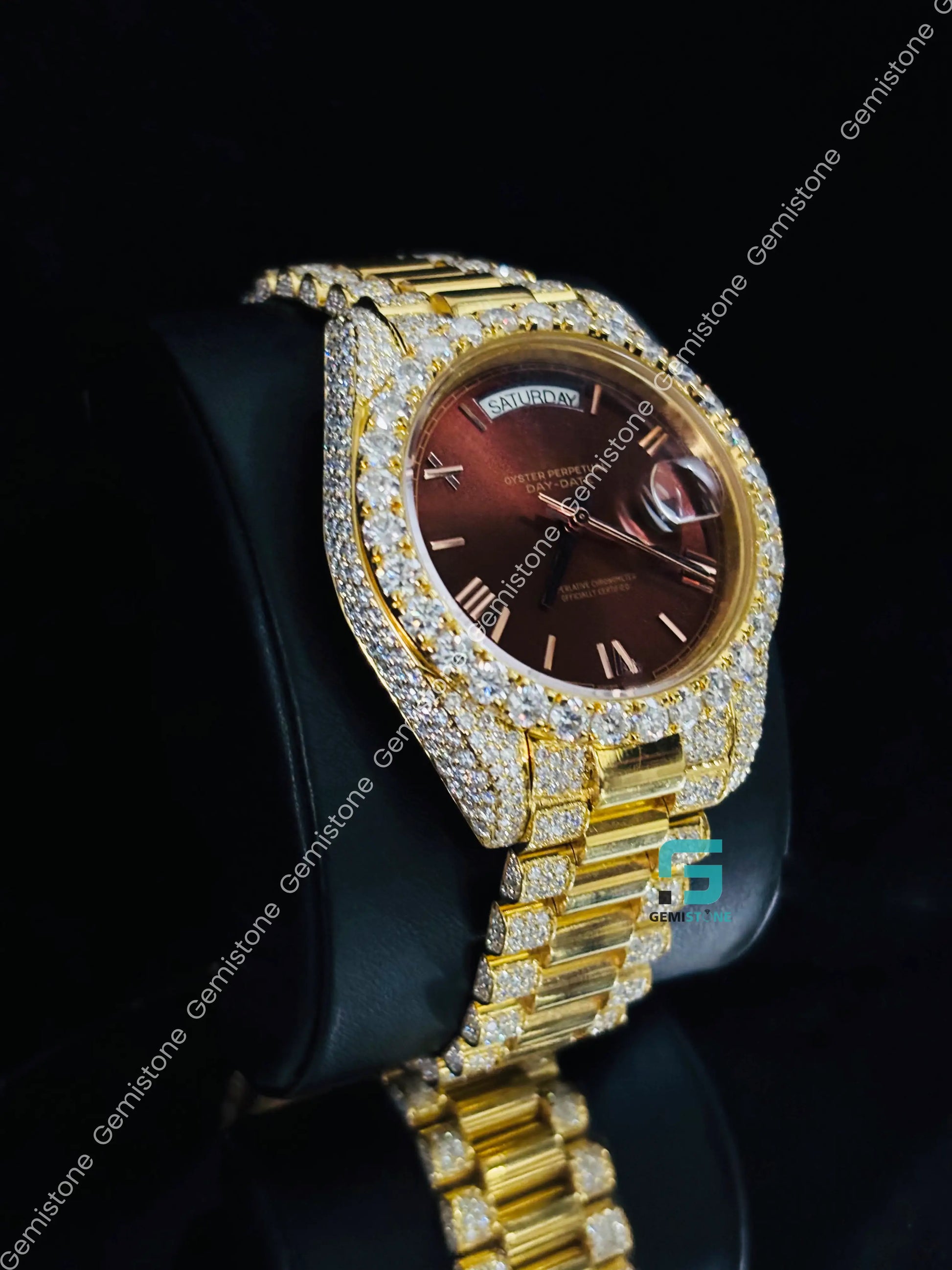 Rolex Day Date Moissanite Brown Dial Watch for Men