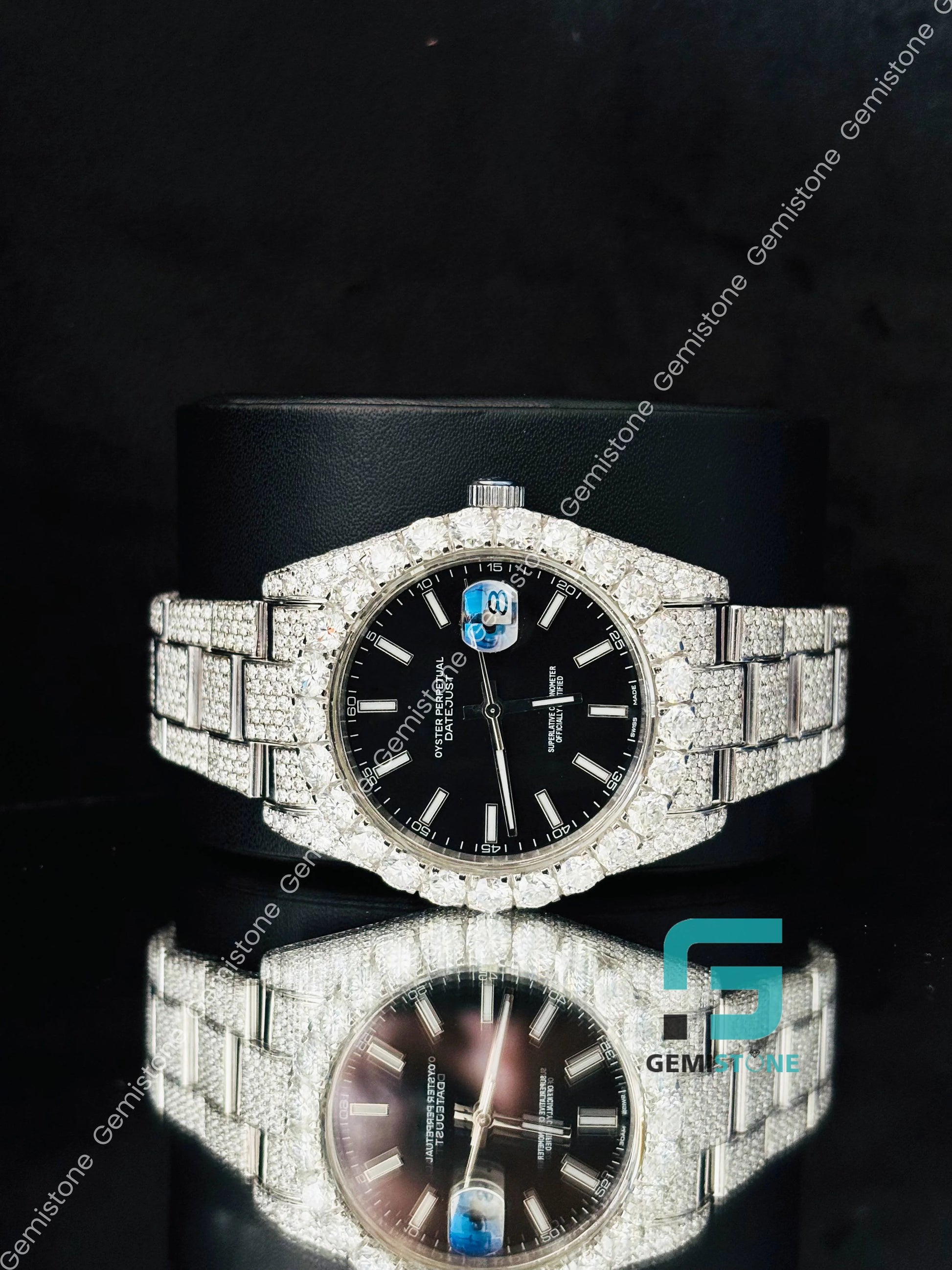 Rolex Moissanite Black Dial Watch
