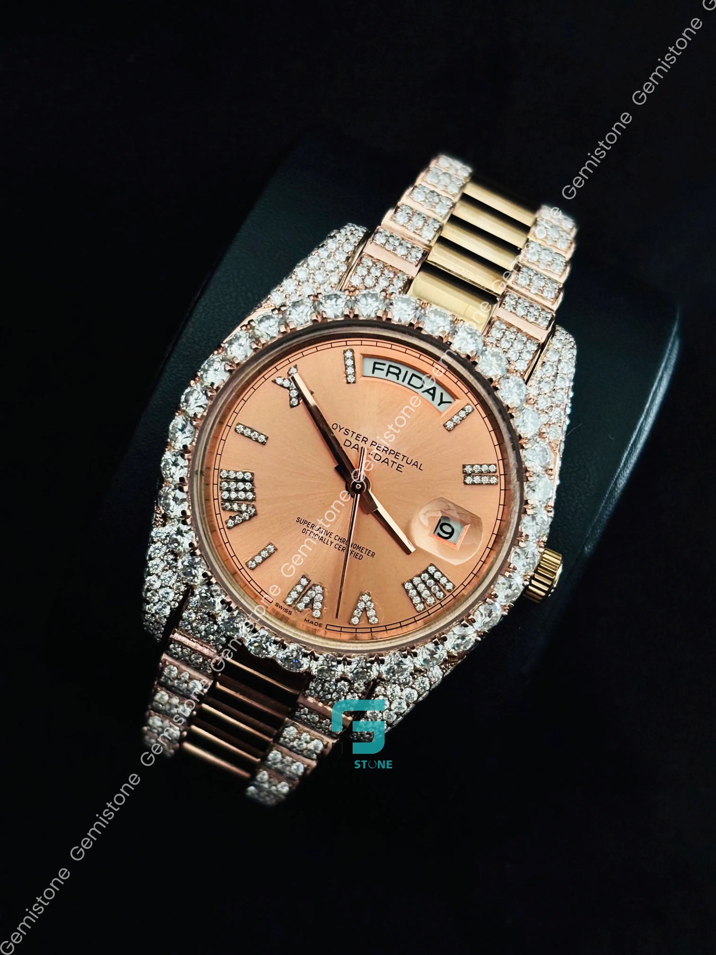 Rolex Studded Roman Number Pichest Dial Moissanite Watch For Men
