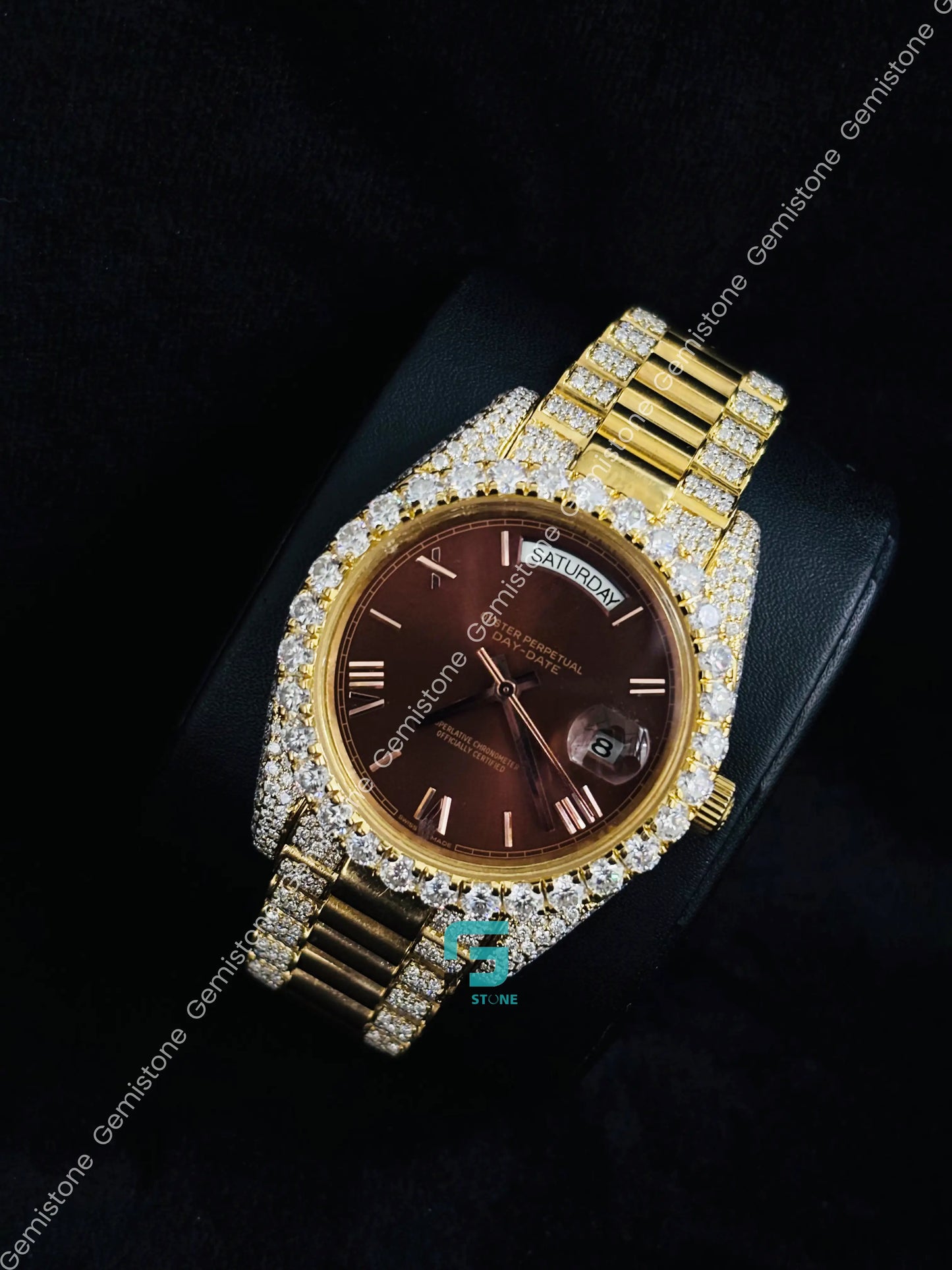 Rolex Yellow Gold Moissanite Hip Hop Watch For Men