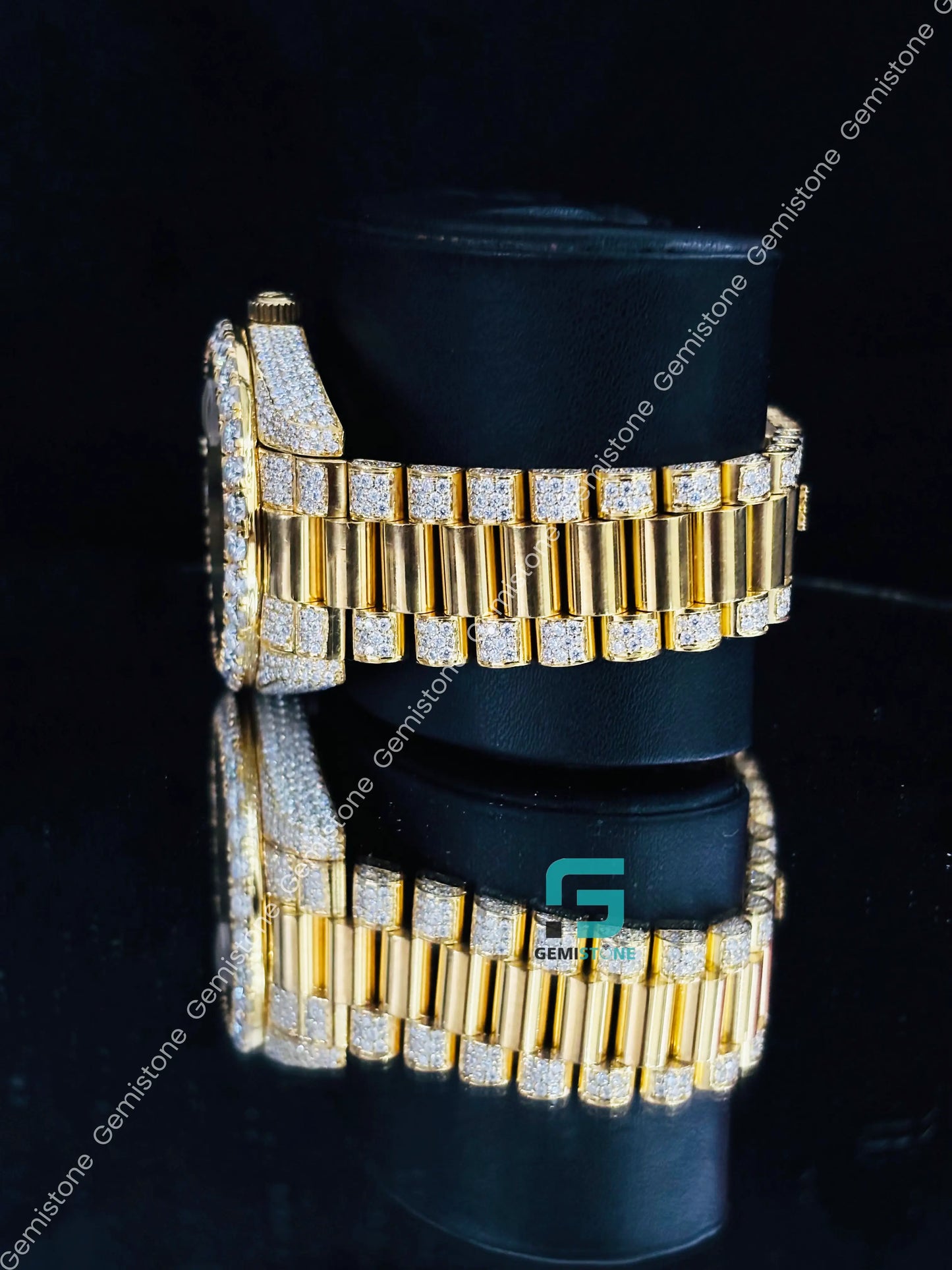 Rolex Yellow Gold Moissanite Iced Out Watch